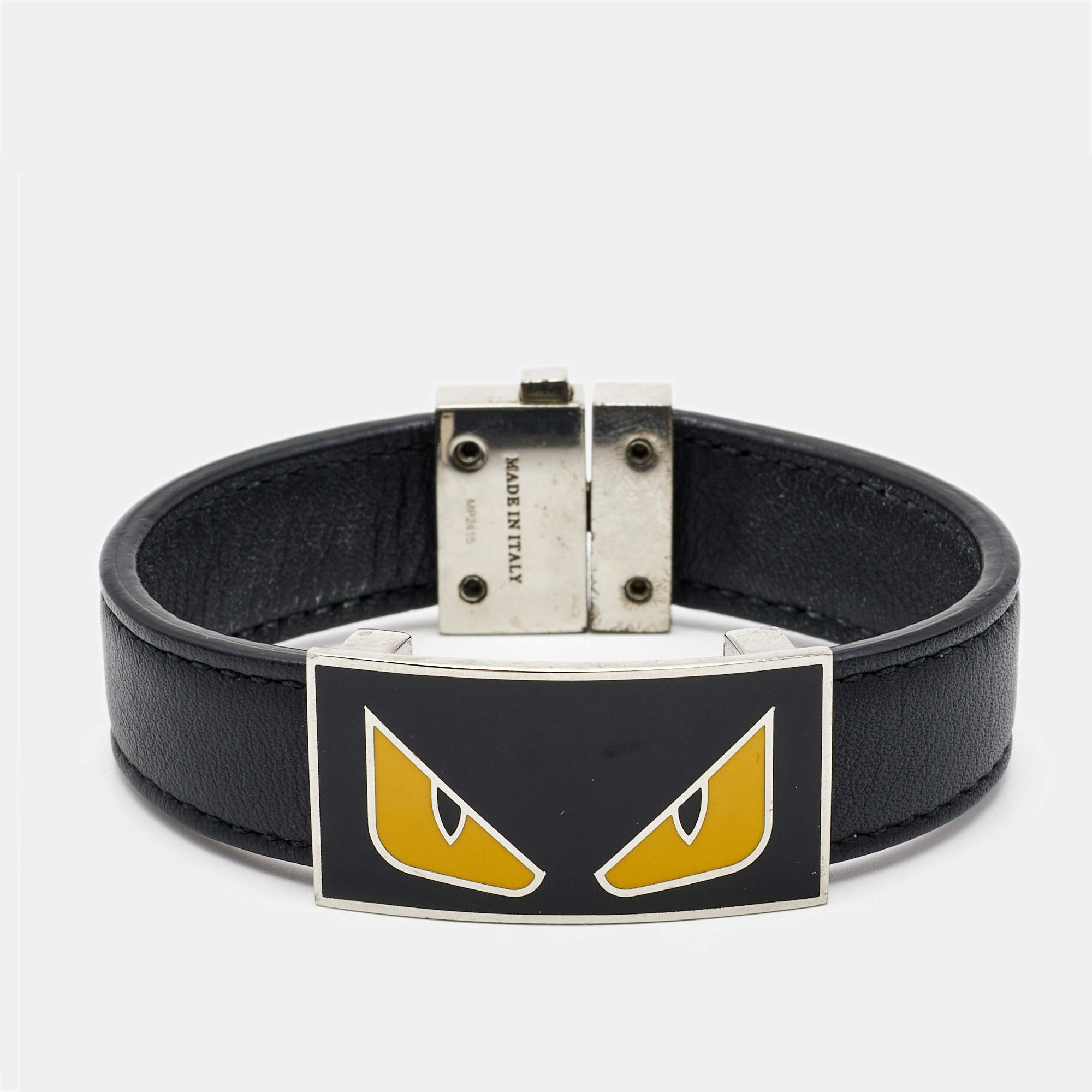 Fendi Monster Eye Enamel Leather Silver Tone Bracelet