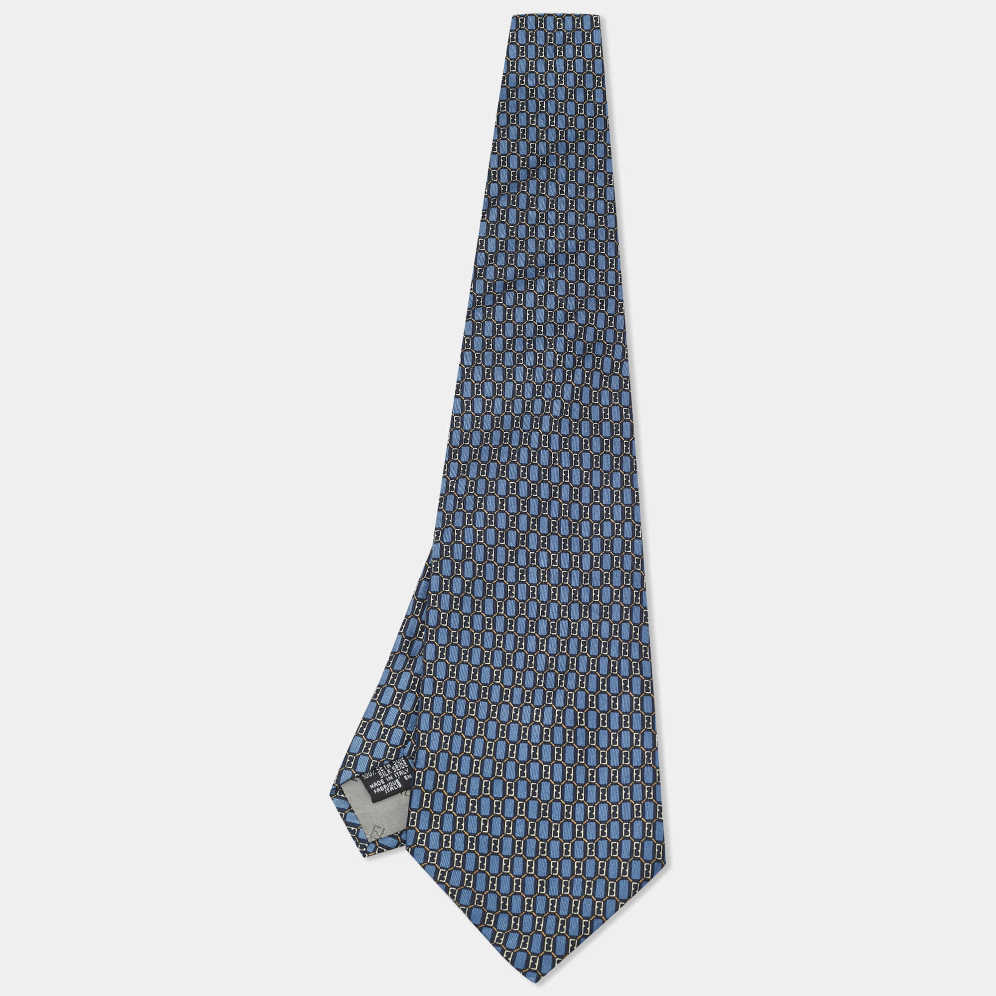 Pre Owned Fendi Blue Printed Silk Traditional Tie
