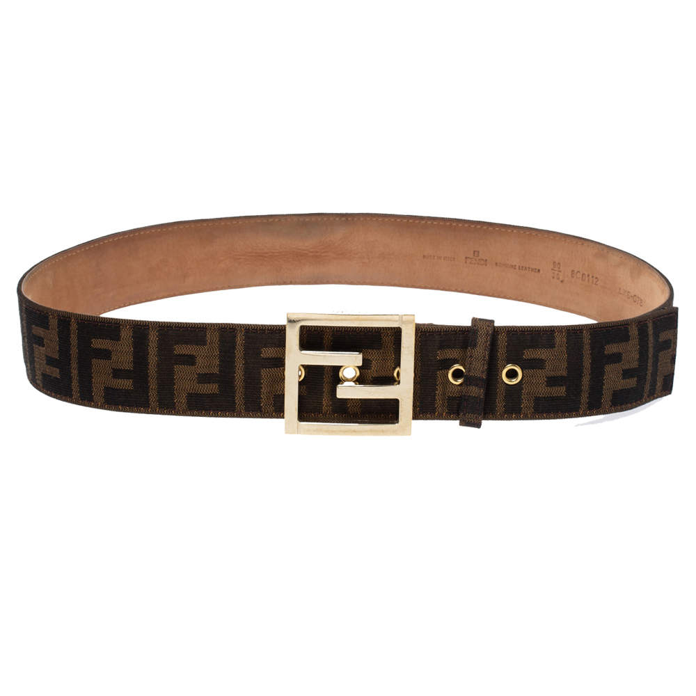 Pre Owned Fendi Tobacco Zucca Canvas Buckle Belt 90CM