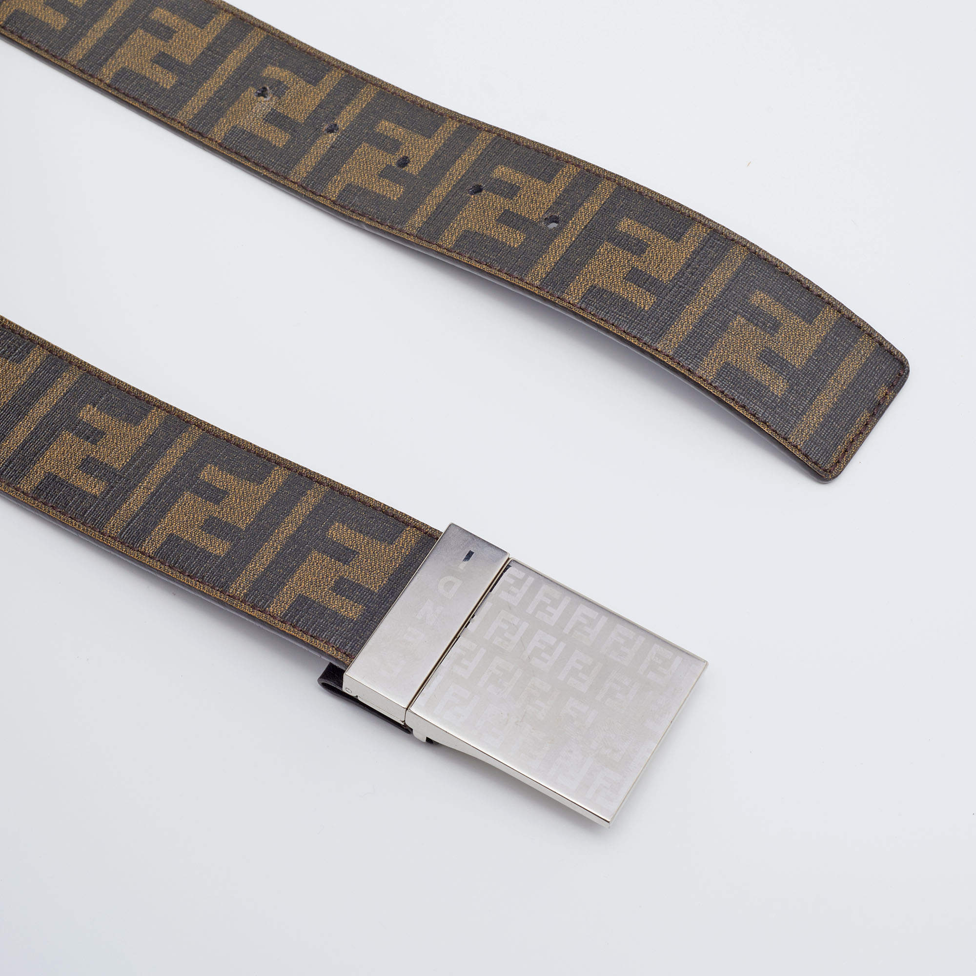 Fendi Yellow Brown Reversible Grained Leather Belt 95 7C0460