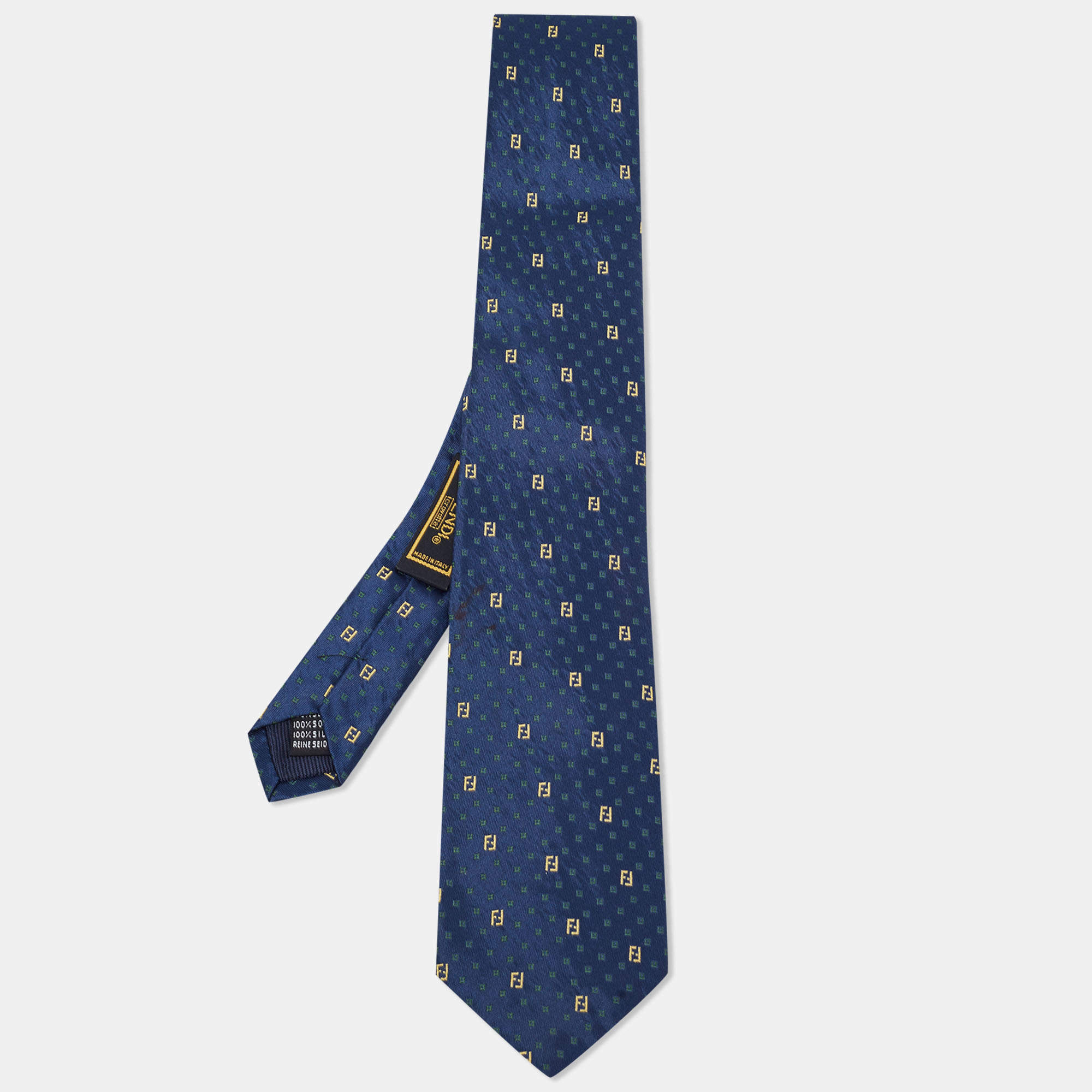 Fendi Navy Blue Logo Patterned Jacquard Silk Tie