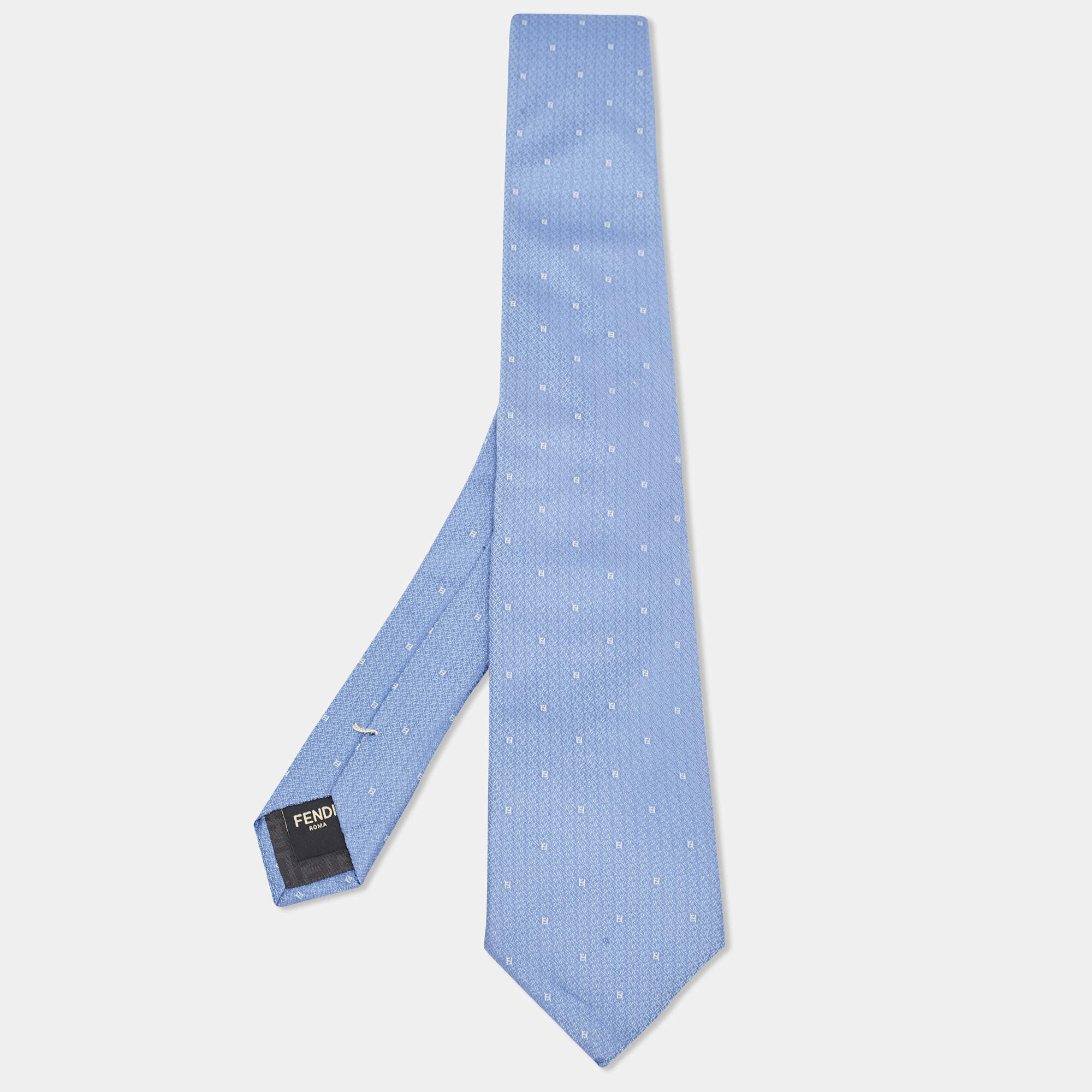 Fendi Blue FF Pattern Silk Tie