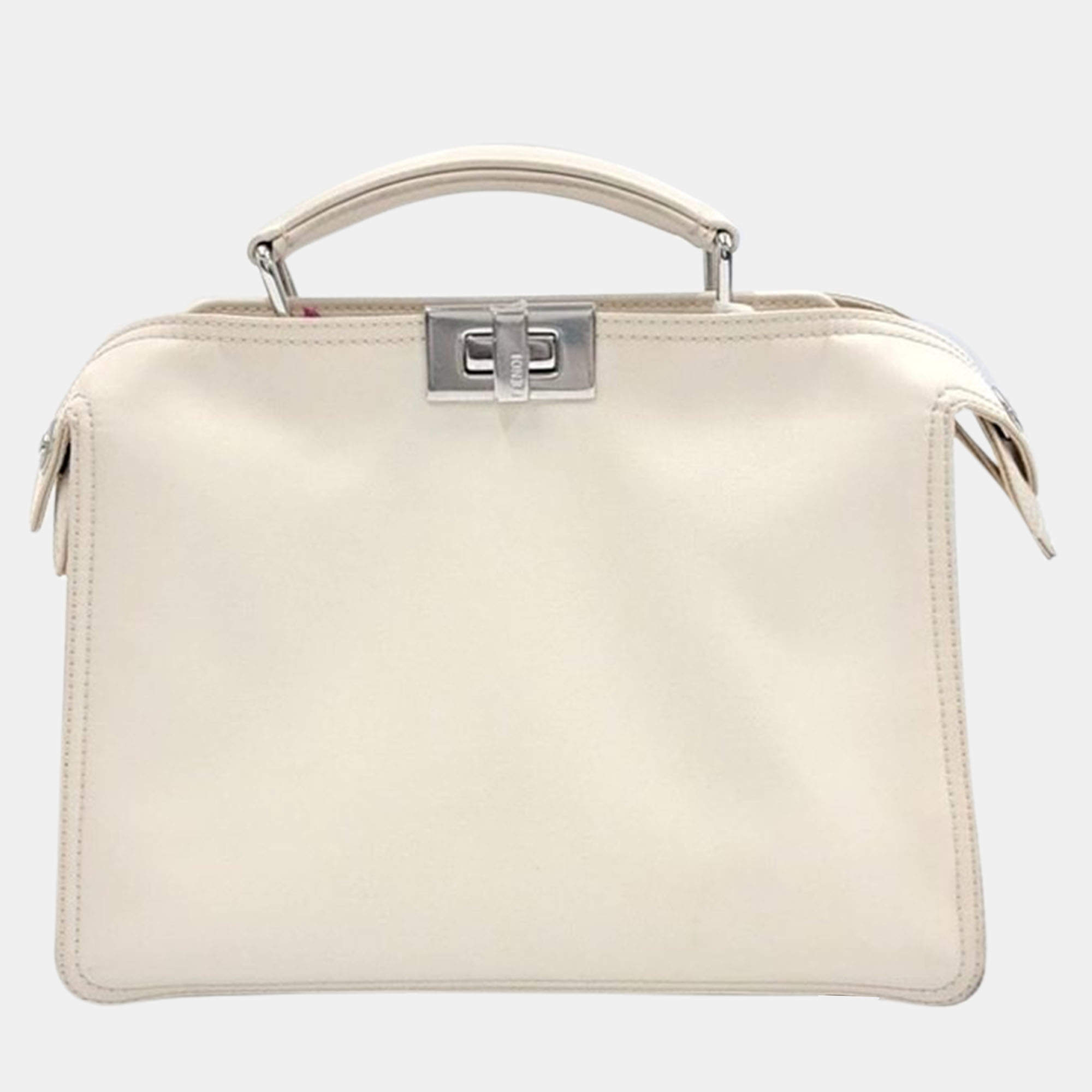 Fendi White Leather Mini Peekaboo ISeeU Satchel Bag