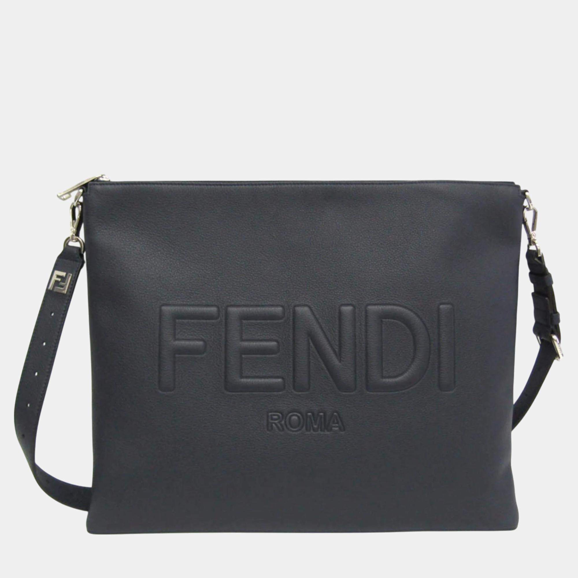 Fendi Dark Blue Leather After Roma Shoulder Bag 