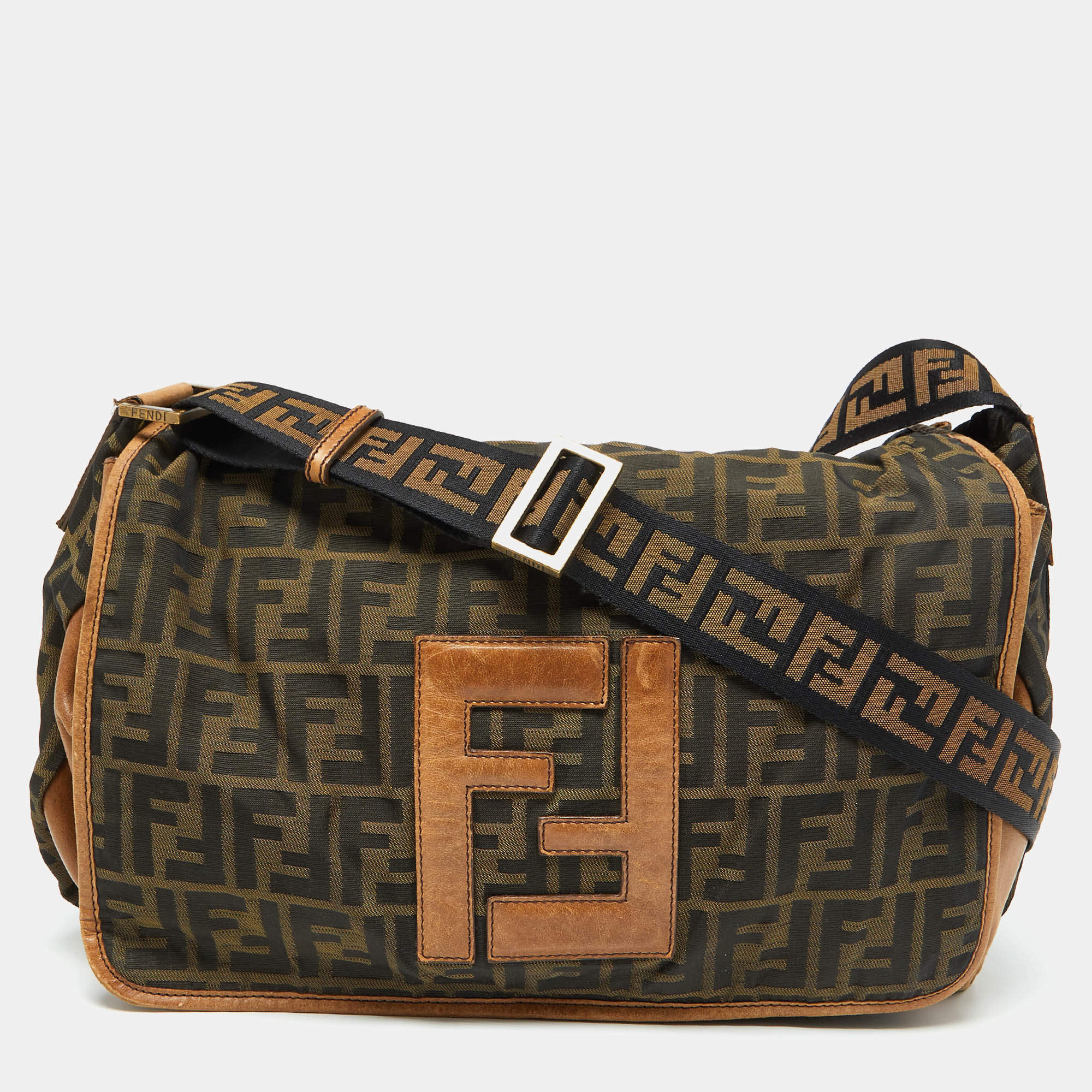 Fendi Tobacco Zucca Canvas and Leather Flap Messenger Bag