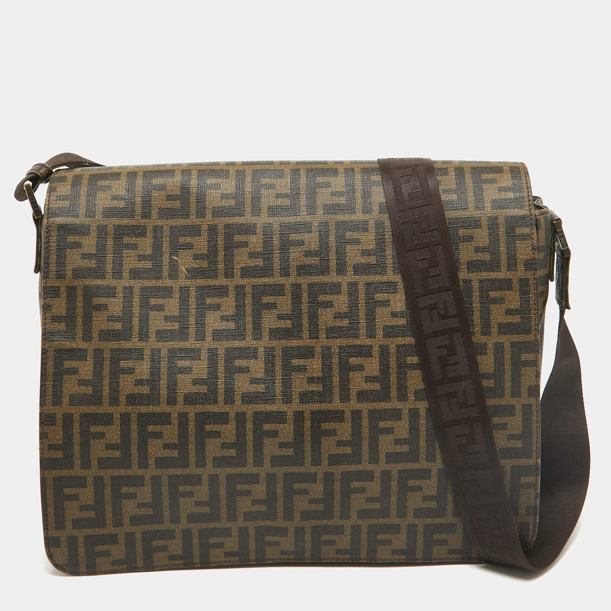 Fendi Tobacco Zucca Coated Canvas Messenger Bag
