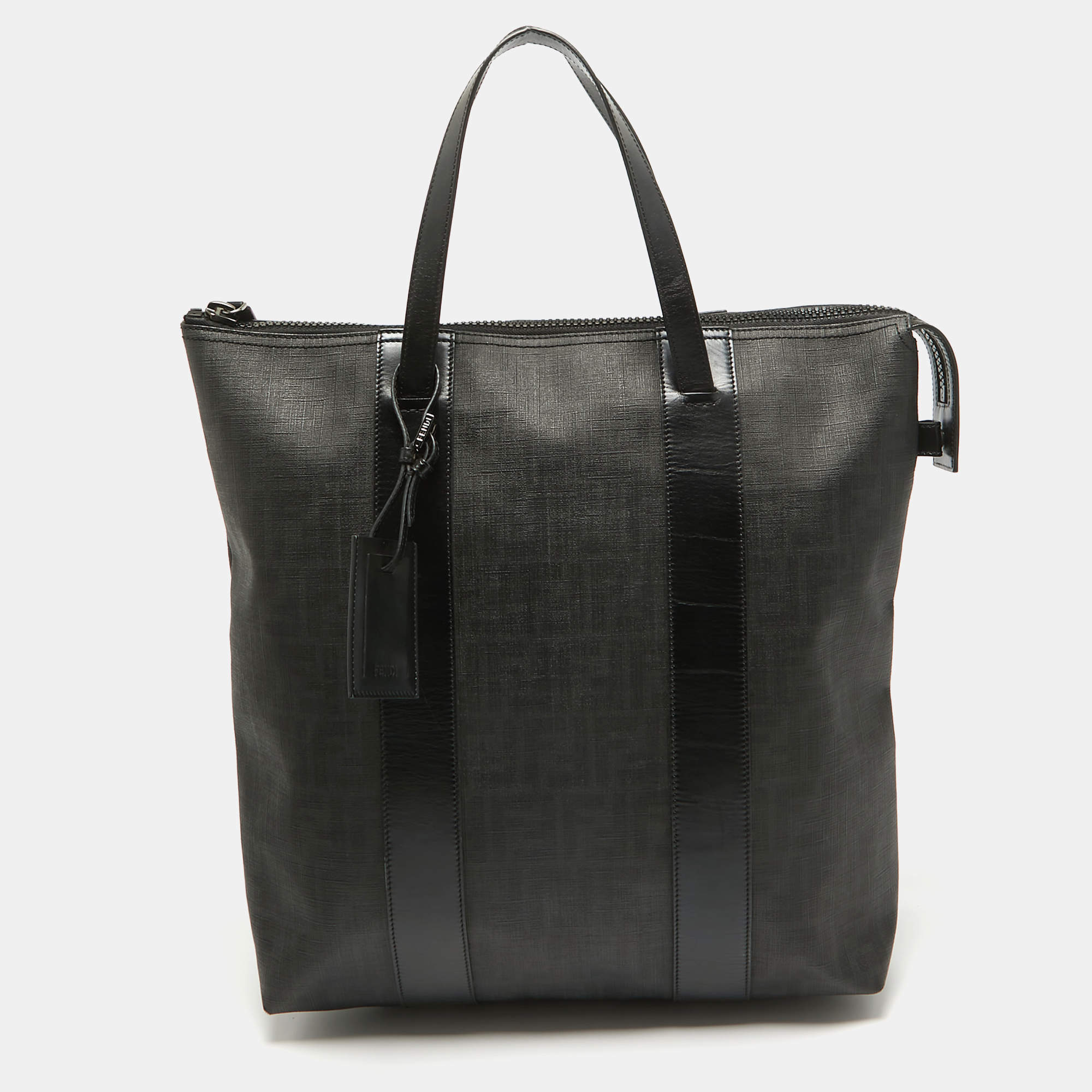 Fendi Black Zucca Coated Canvas and Leather Zip Tote