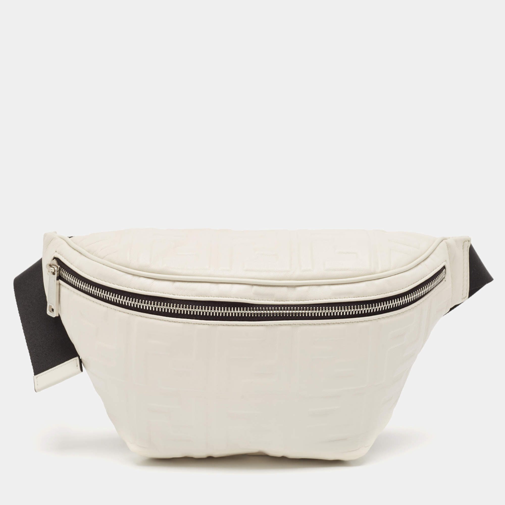 Fendi White/Black Zucca Embossed Leather and Mesh Belt Bag
