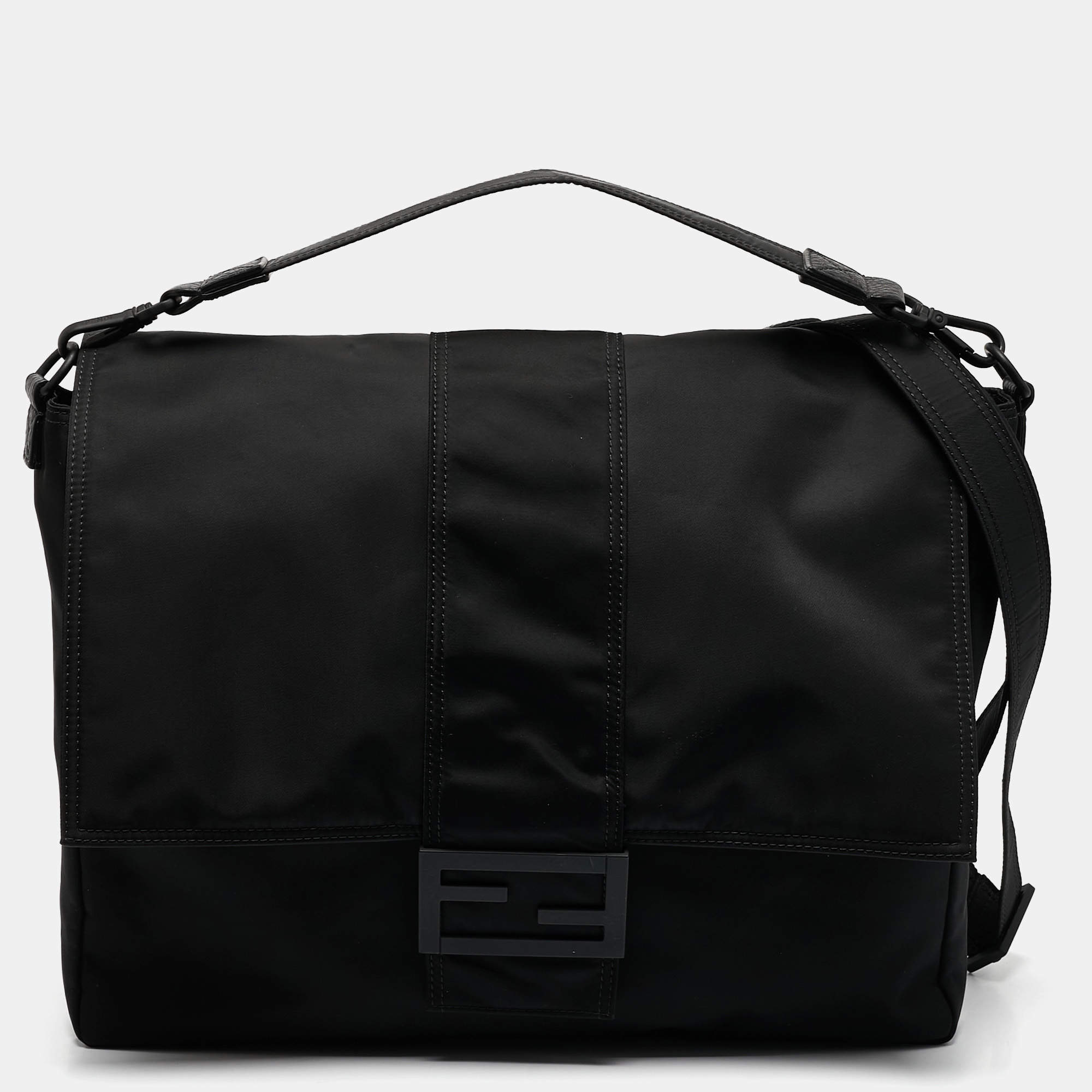 Fendi Black Econyl Baguette Messenger Bag