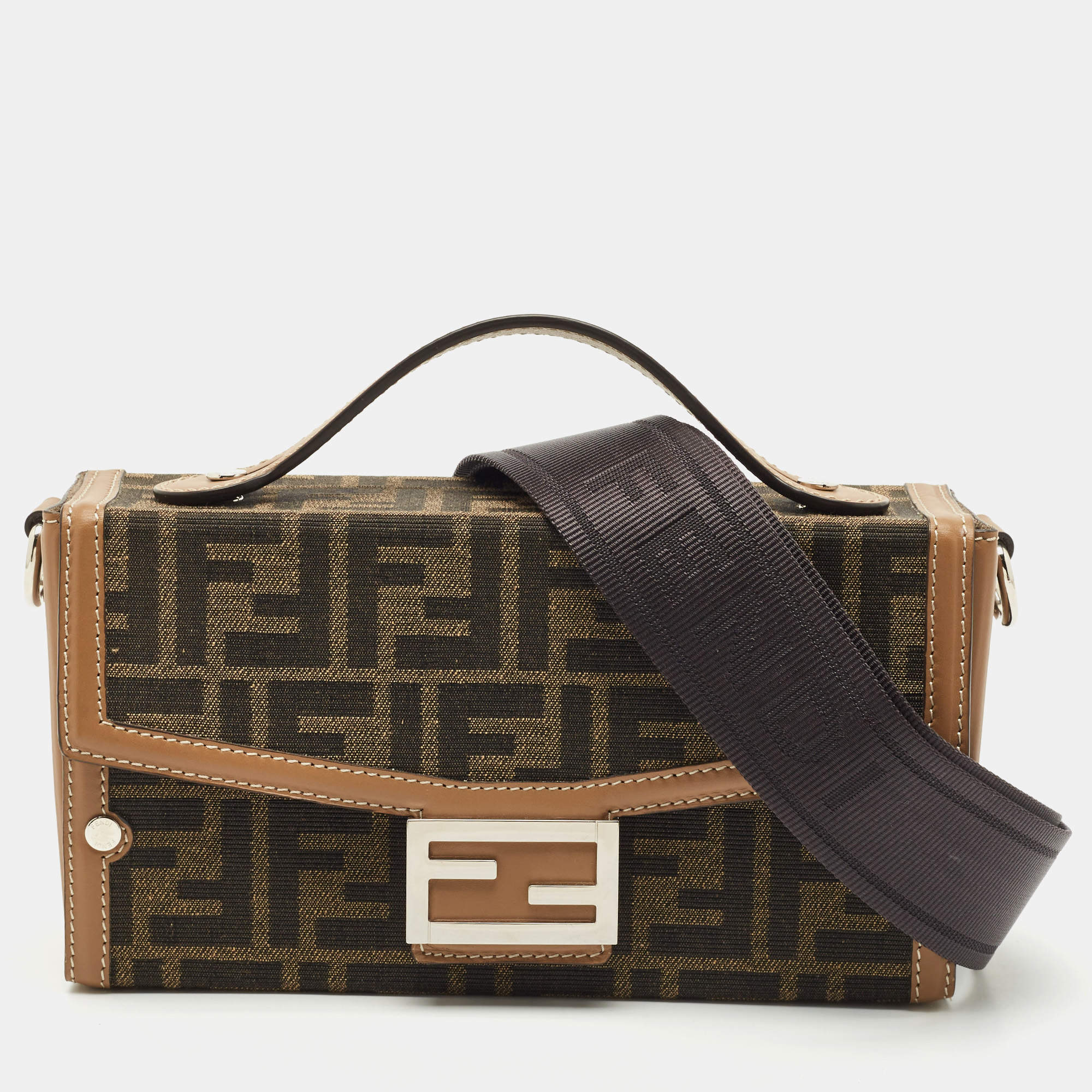 Fendi Brown Zucca Canvas and Leather Soft Trunk Baguette Bag