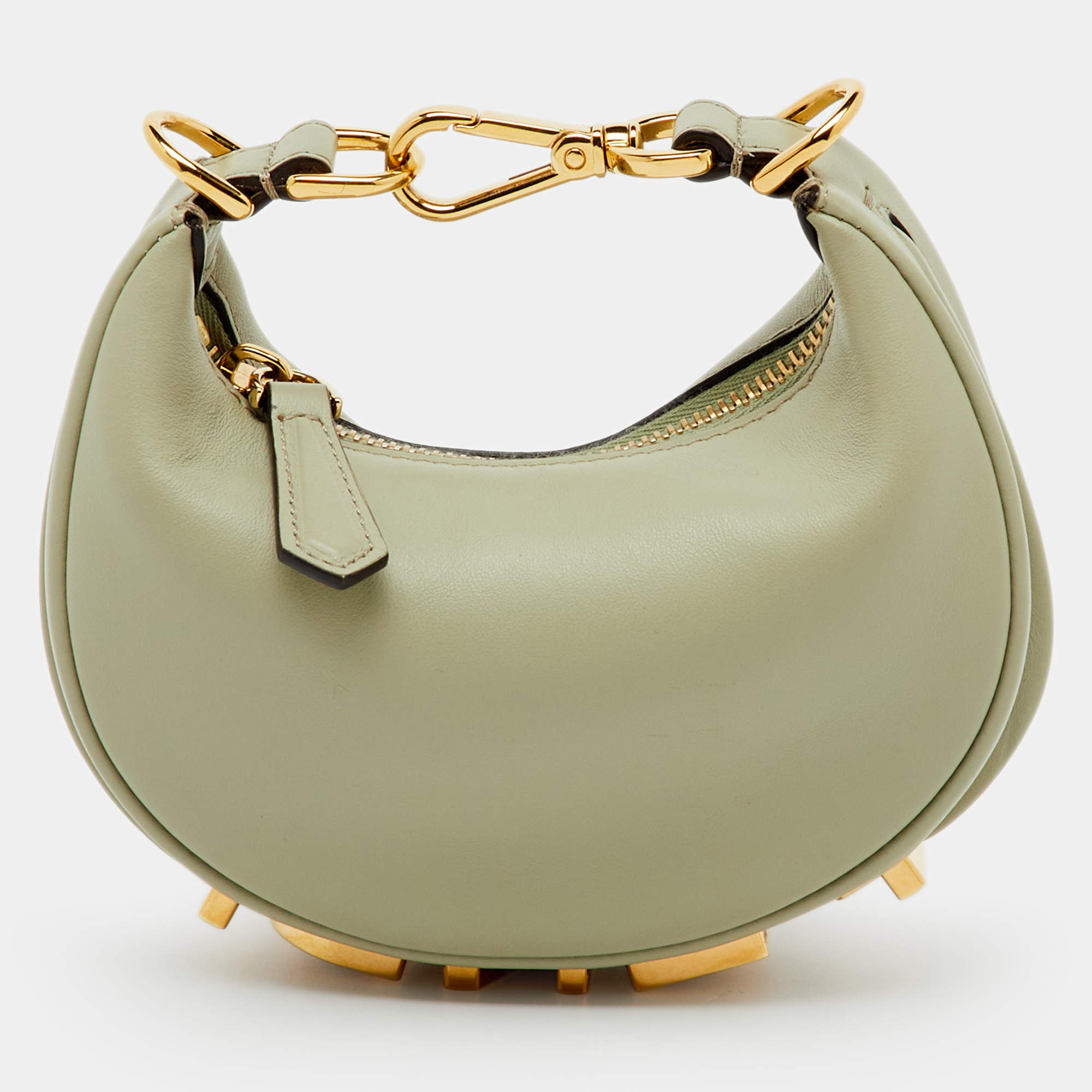 Pre Owned Fendi Pastel Green Leather Nano Fendigraphy Bag