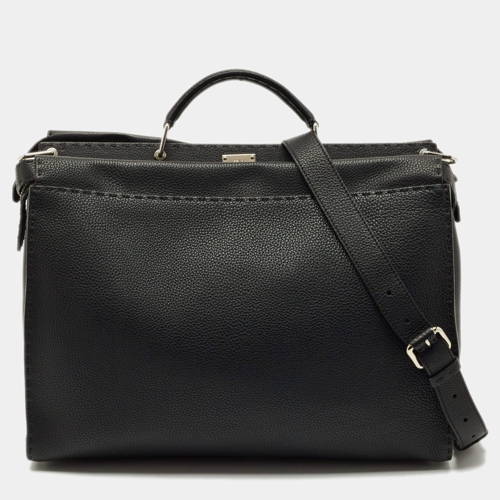 Pre Owned Fendi Black Selleria Leather Monster Peekaboo Iseeu Briefcase