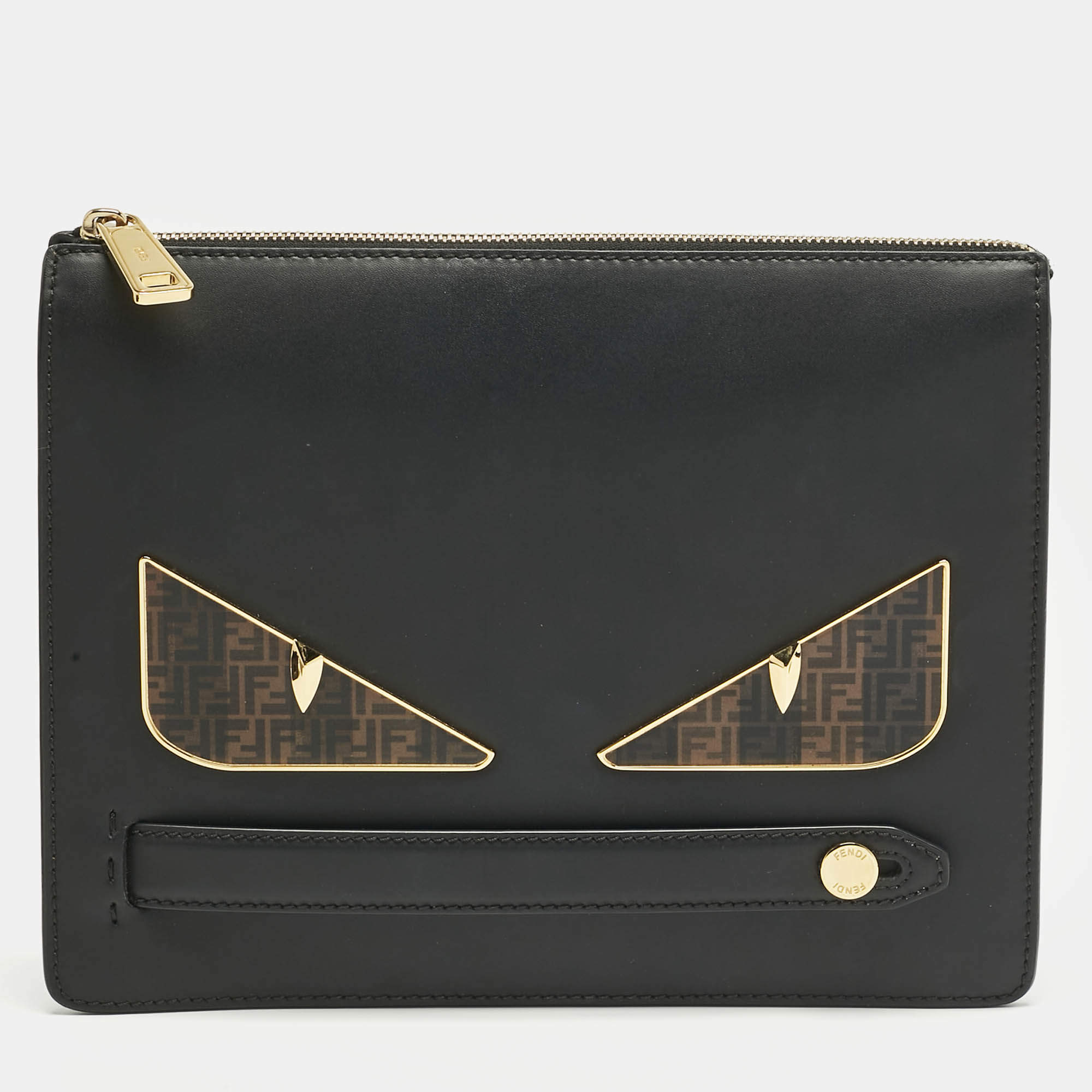 Pre Owned Fendi Black Leather Monster Clutch