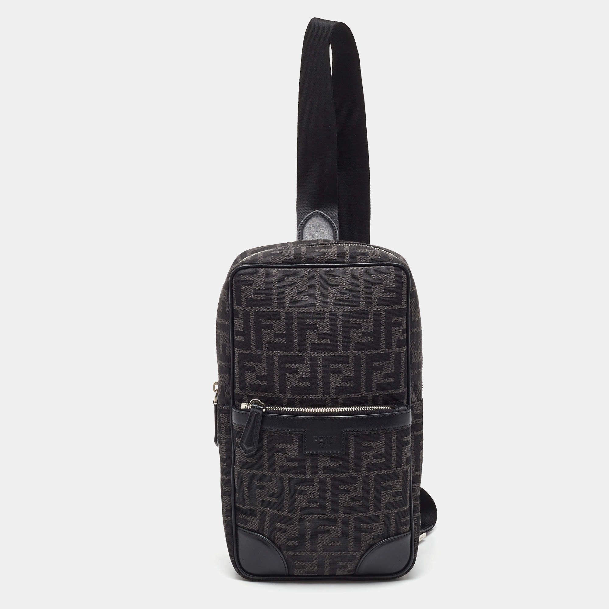 Pre Owned Fendi Black Zucca Canvas and Leather Convertible Backpack
