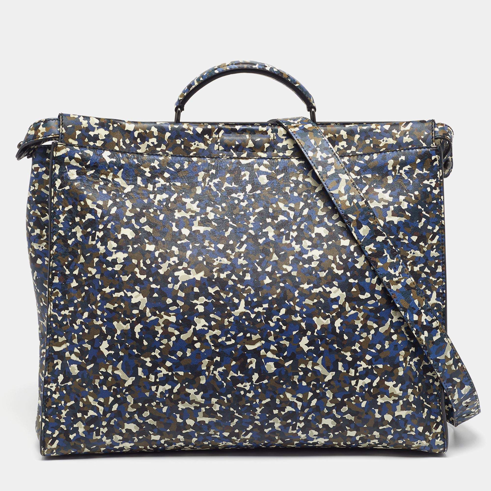 Pre Owned Fendi Peekaboo Large Multicolor Camouflage Leather Briefcase