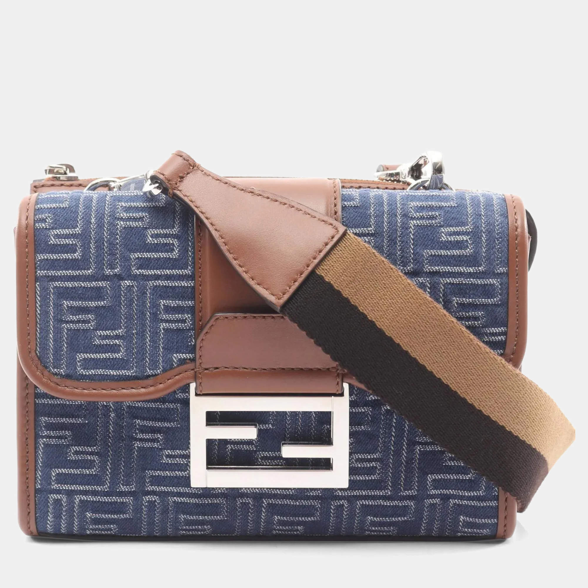 Pre Owned حقيبة فندي دبل باغيت زوكا كانفاس وجلد كحلي بني