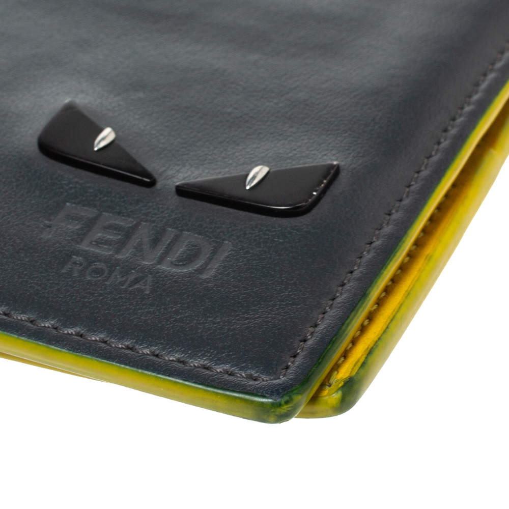 Fendi Monster Bifold Wallet Leather Compact Gray 870373