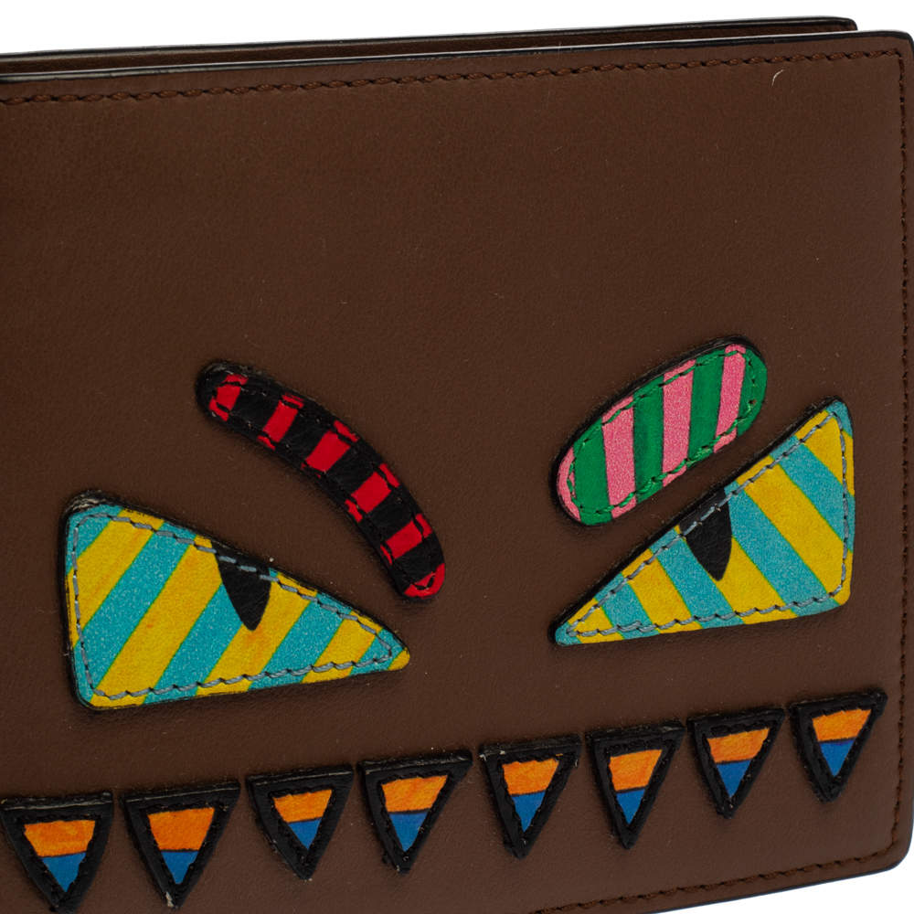Fendi Multicolor Textured Leather Monster Eyes Bi-Fold Wallet