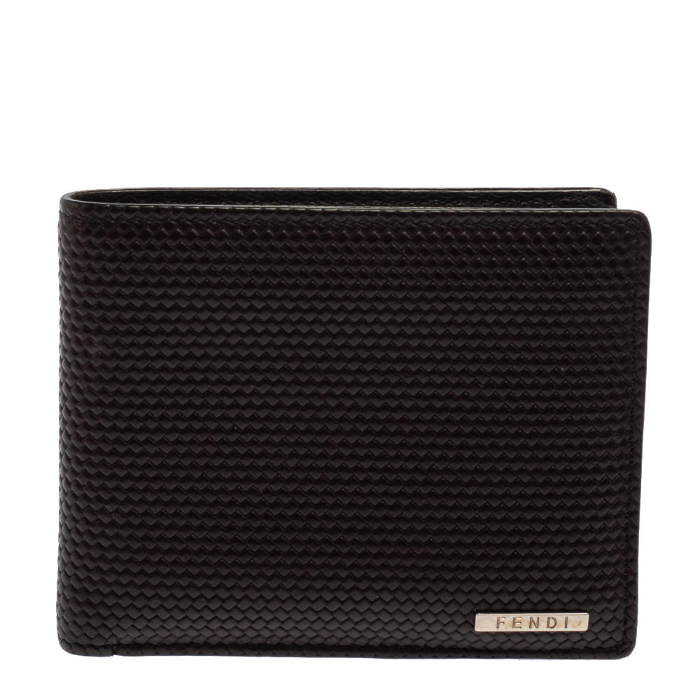 Pre Owned محفظة فندي جلد بني داكن مغزول ثنائية الطي