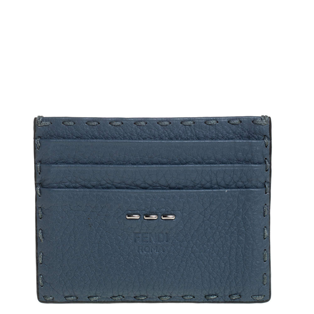 Fendi Dark Teal Selleria Leather Card Holder