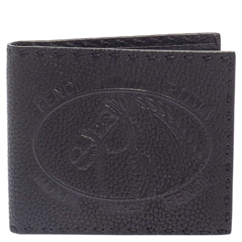 Pre Owned Fendi Black Embossed Leather Selleria Bifold Wallet