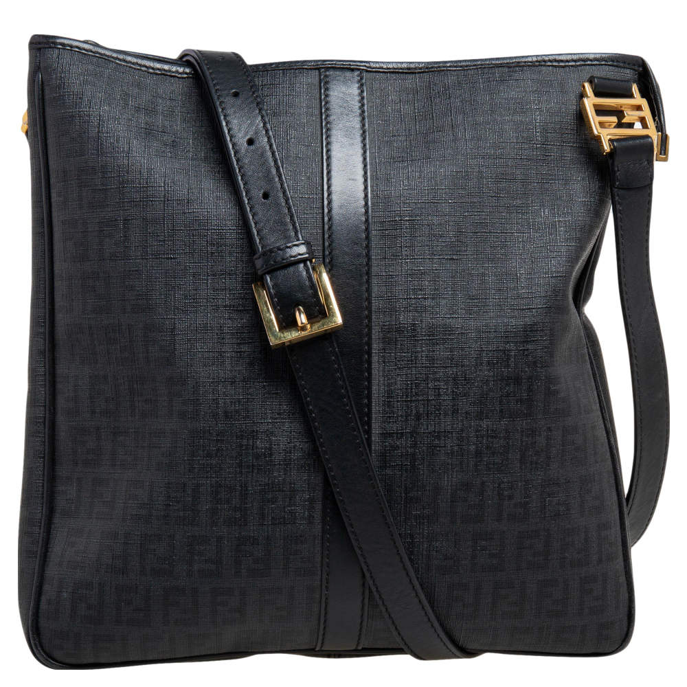 Fendi Black Zuchino Coated Canvas and Leather Trim Messenger