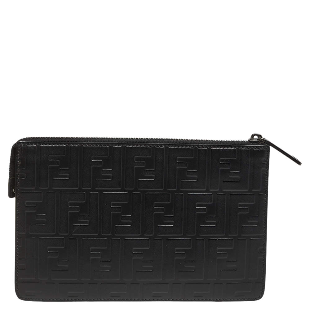 Fendi Black Zucca Embossed Leather Motif Zip Clutch Fendi | The Luxury  Closet