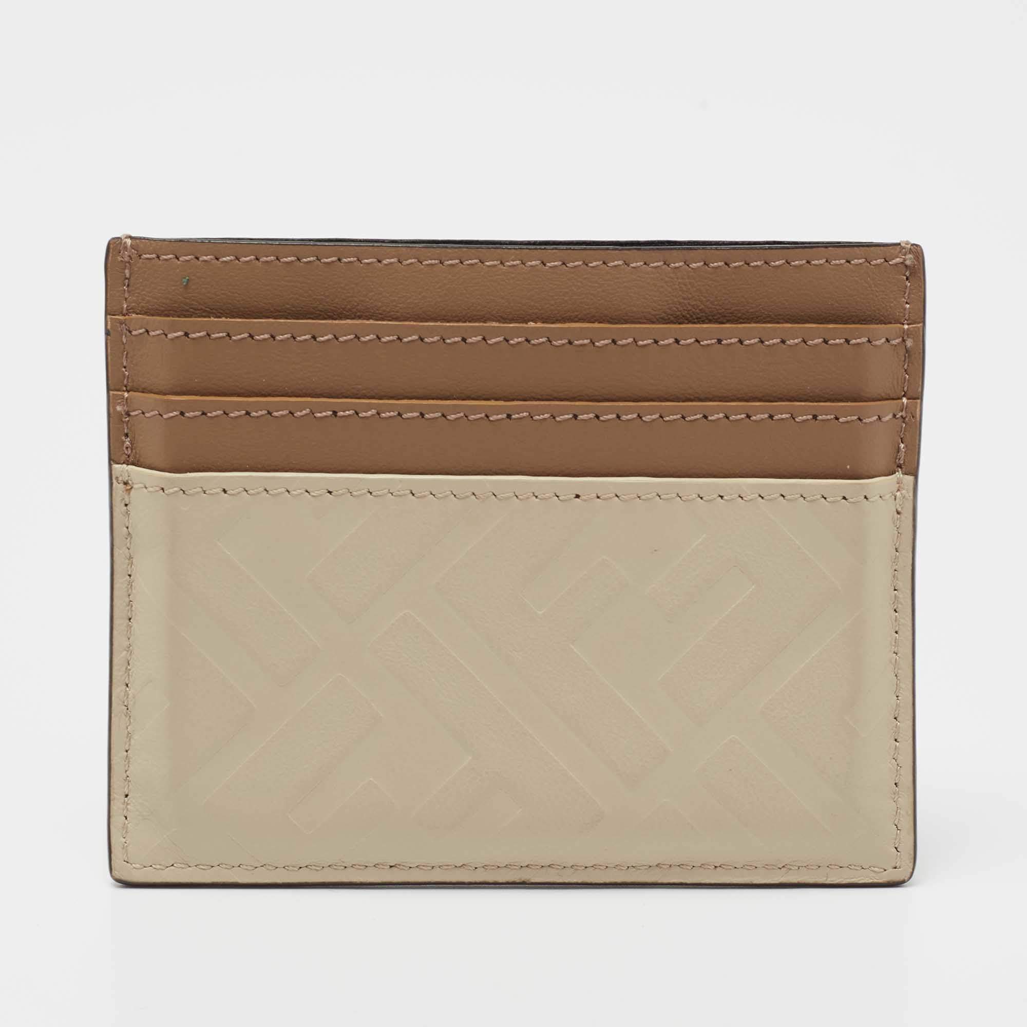 Pre Owned Fendi Tri Color FF Embossed Leather Card Holder