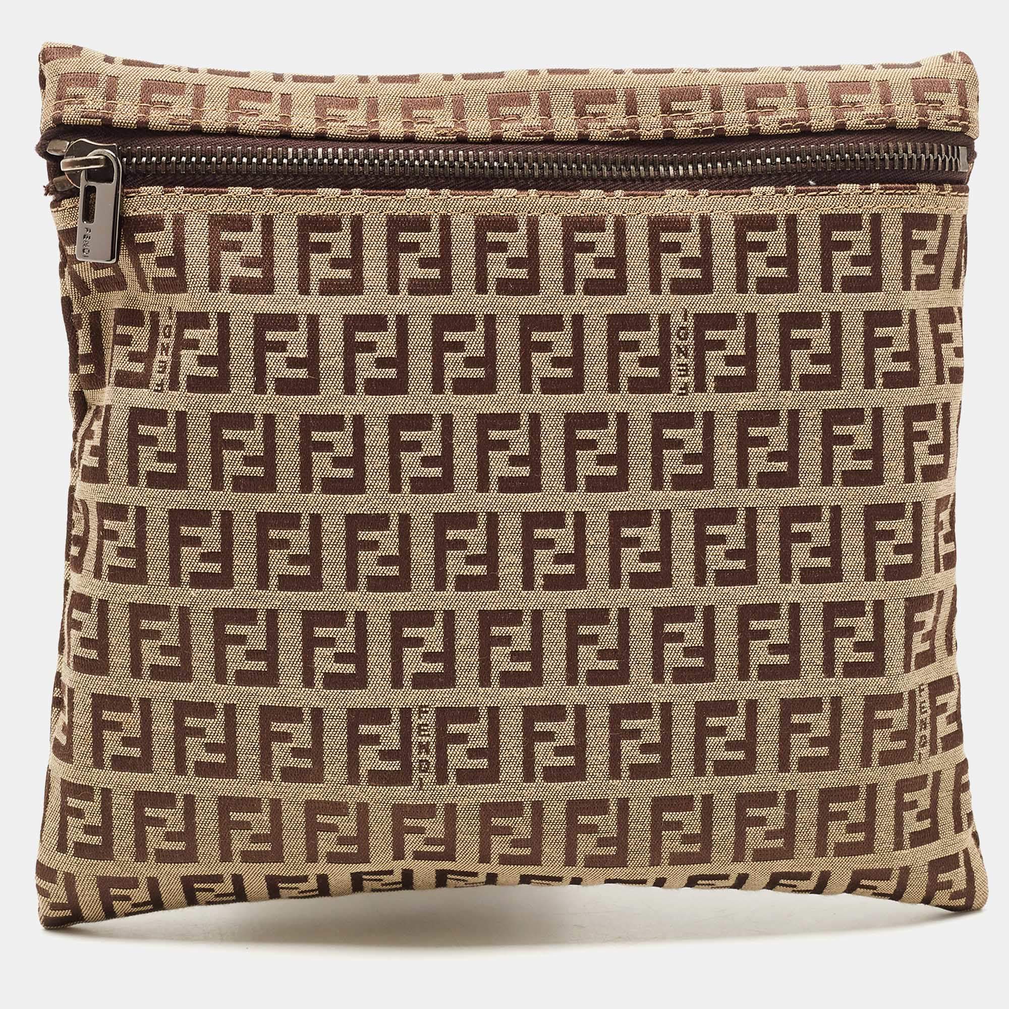 Fendi Beige Zuchinno Canvas Zip Pouch
