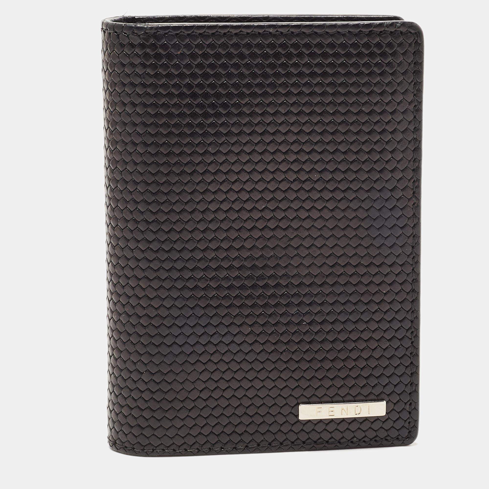 Fendi Black Textured Leather Bifold Card Case 