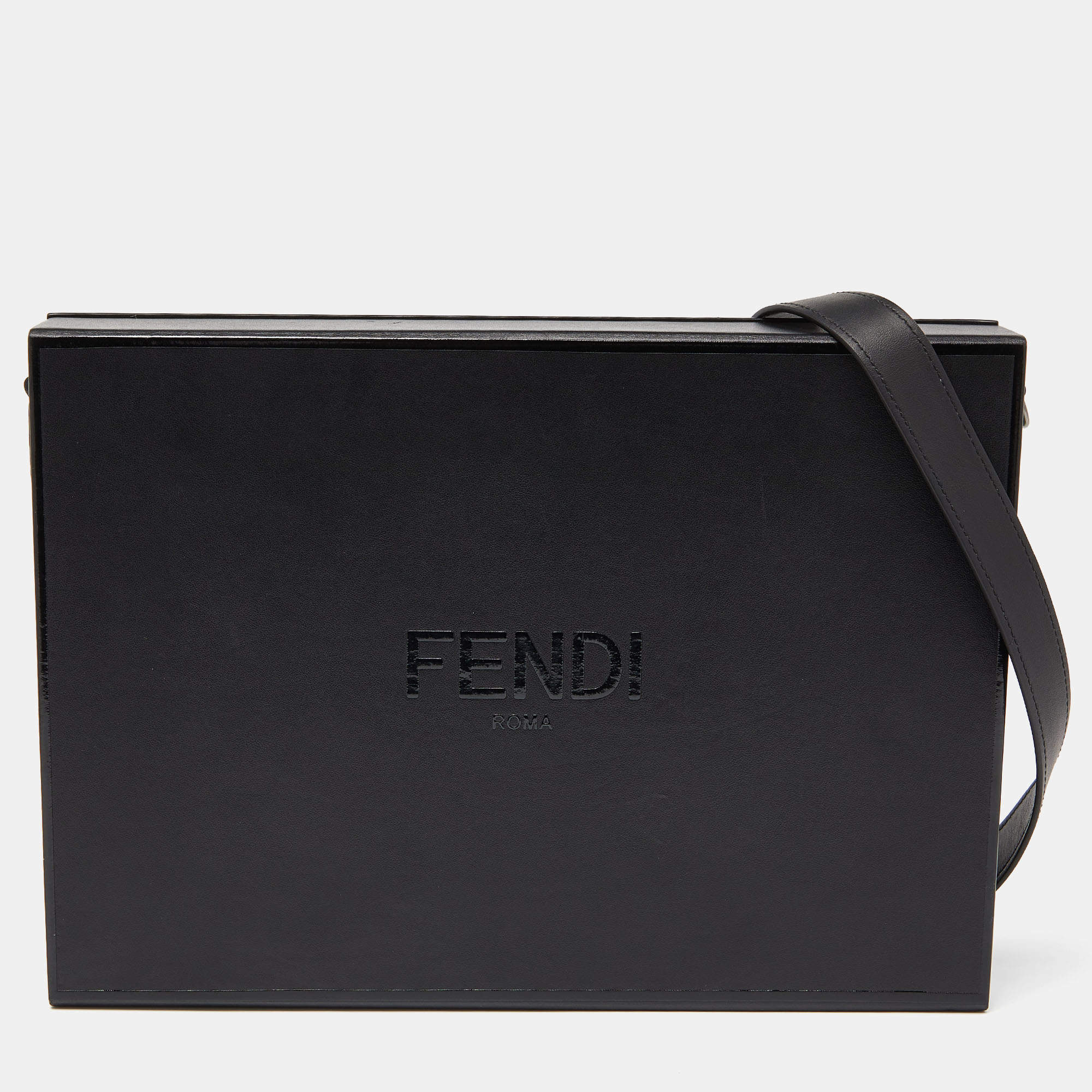 Fendi Black Leather Box Messenger Bag