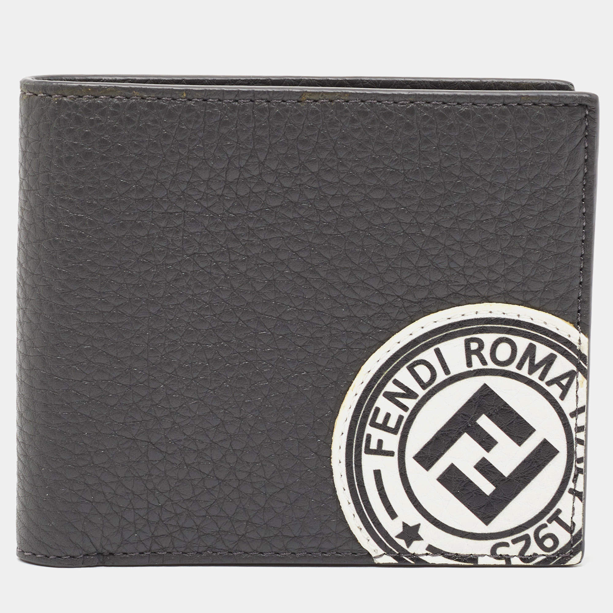 Fendi Grey Leather Roman Bifold Wallet