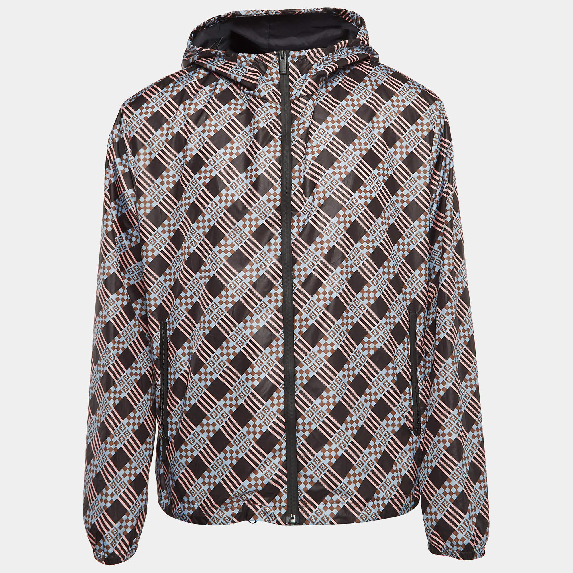 Fendi Multicolor FF Print Synthetic Hooded Jacket XL