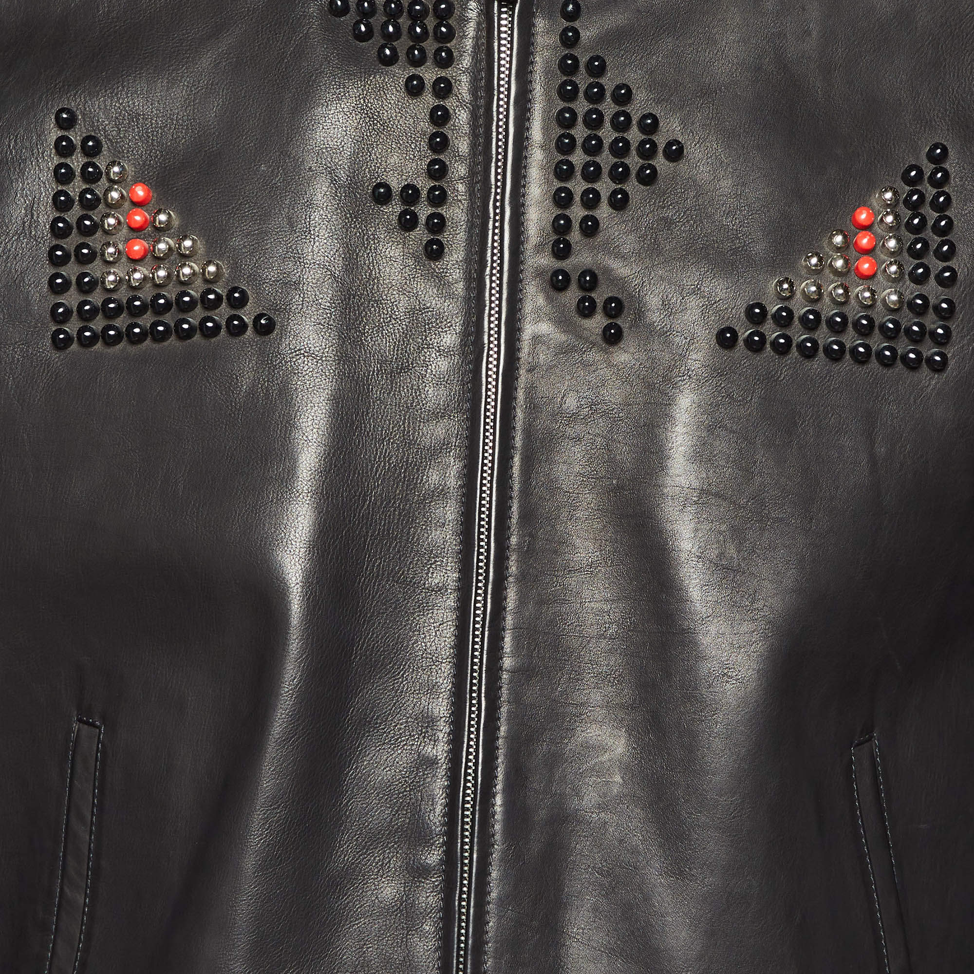 Fendi Black Leather Studded Biker Jacket L Fendi | TLC