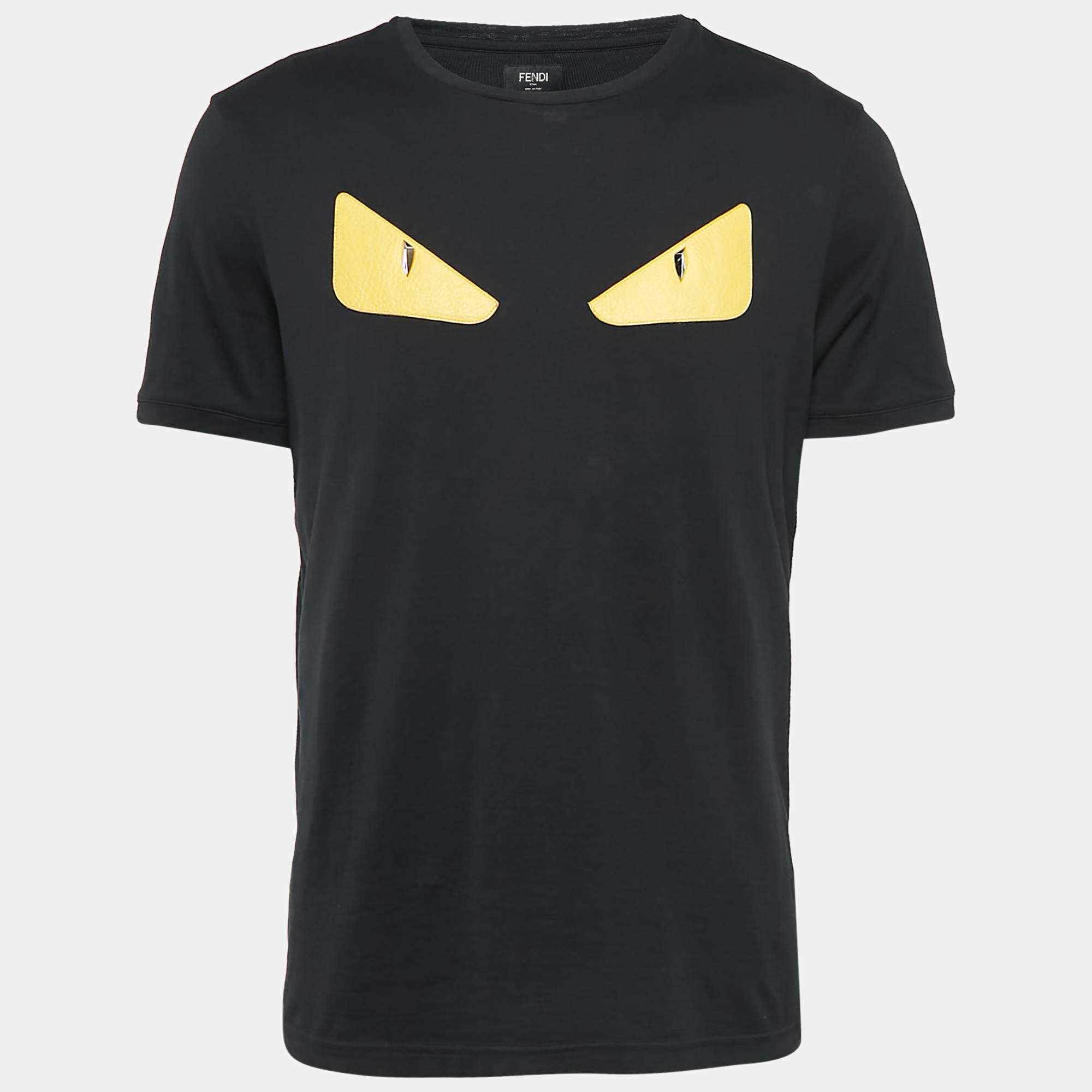 مملوكة مسبقًا Fendi Black Monster Eye Applique Jersey Crewneck T-Shirt L