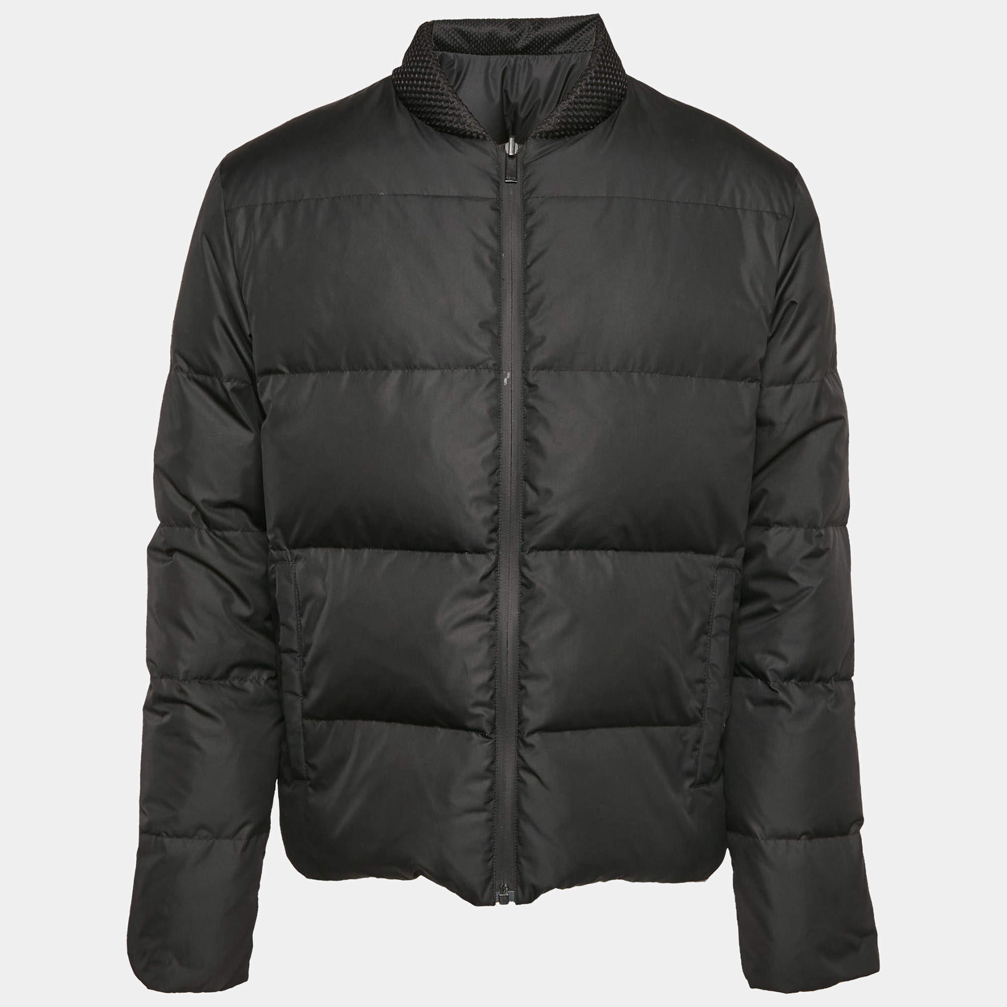Fendi Black Logo Print Synthetic Reversible Puffer Jacket XL