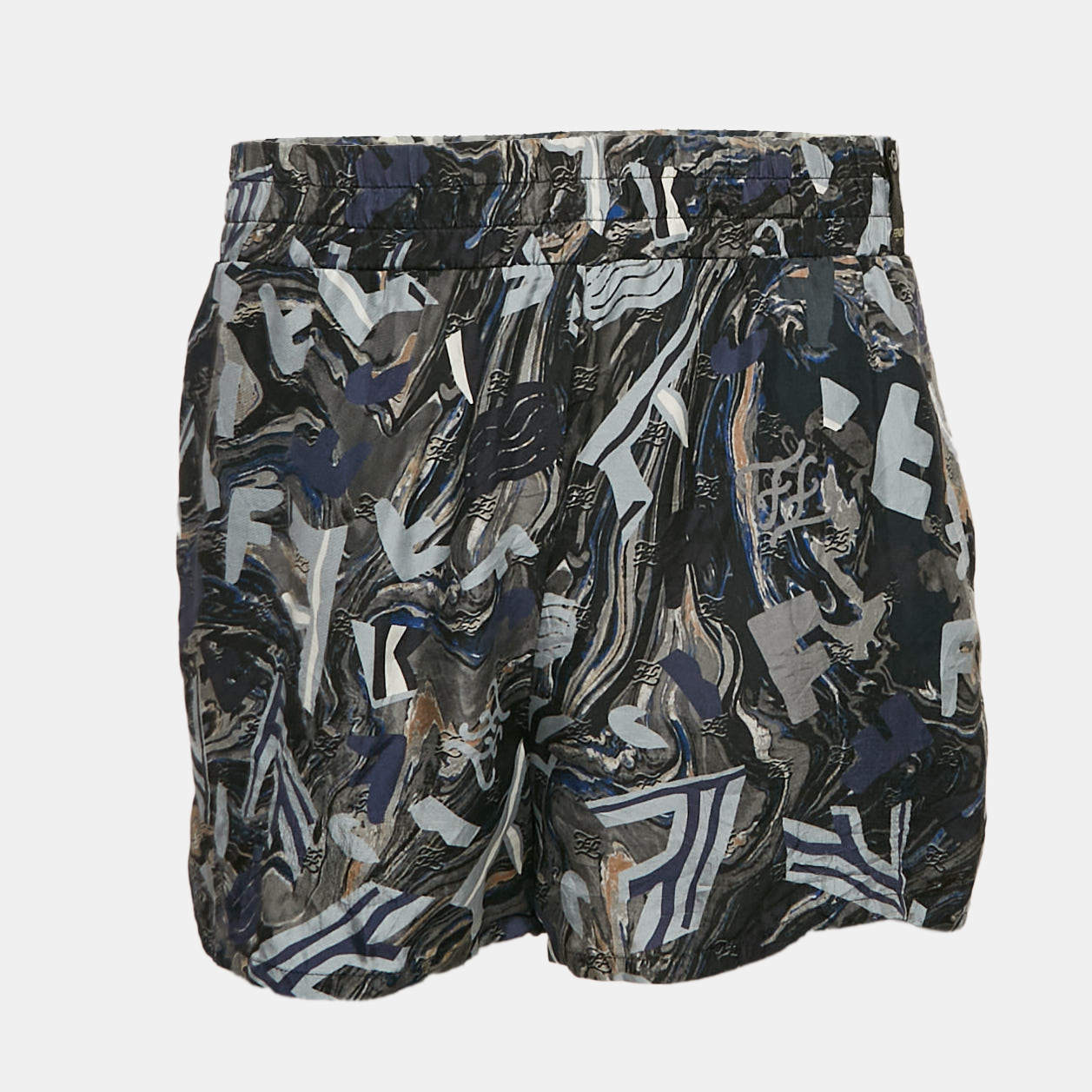 Fendi Blue Logo Fragment Print Silk Shorts L