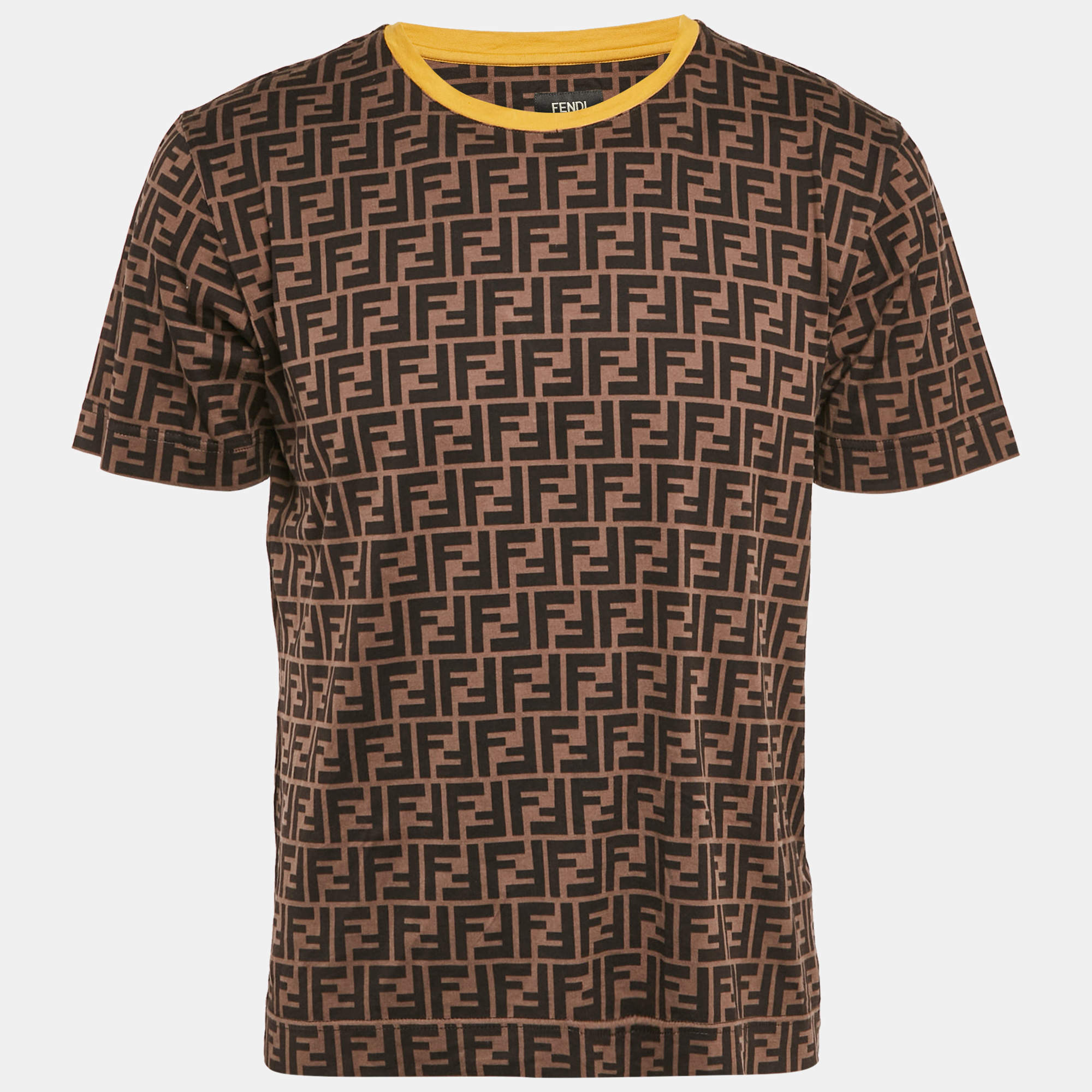 Pre Owned Fendi Brown Zucca Print Jersey Crewneck T-Shirt S