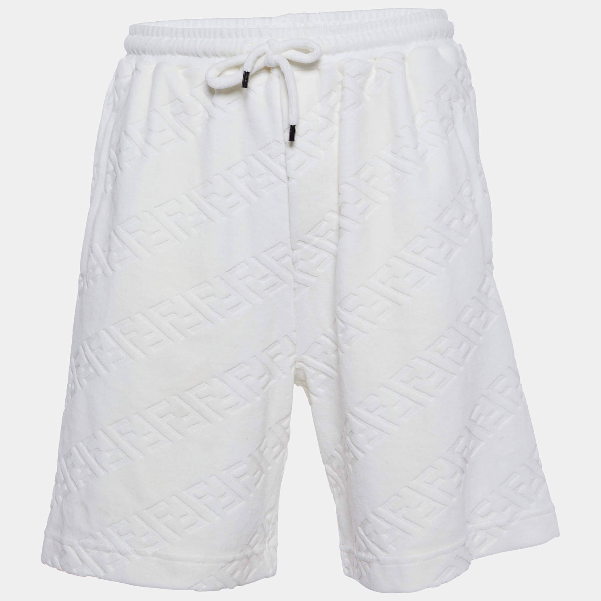Fendi White FF Velour Cotton Shorts L Fendi | TLC