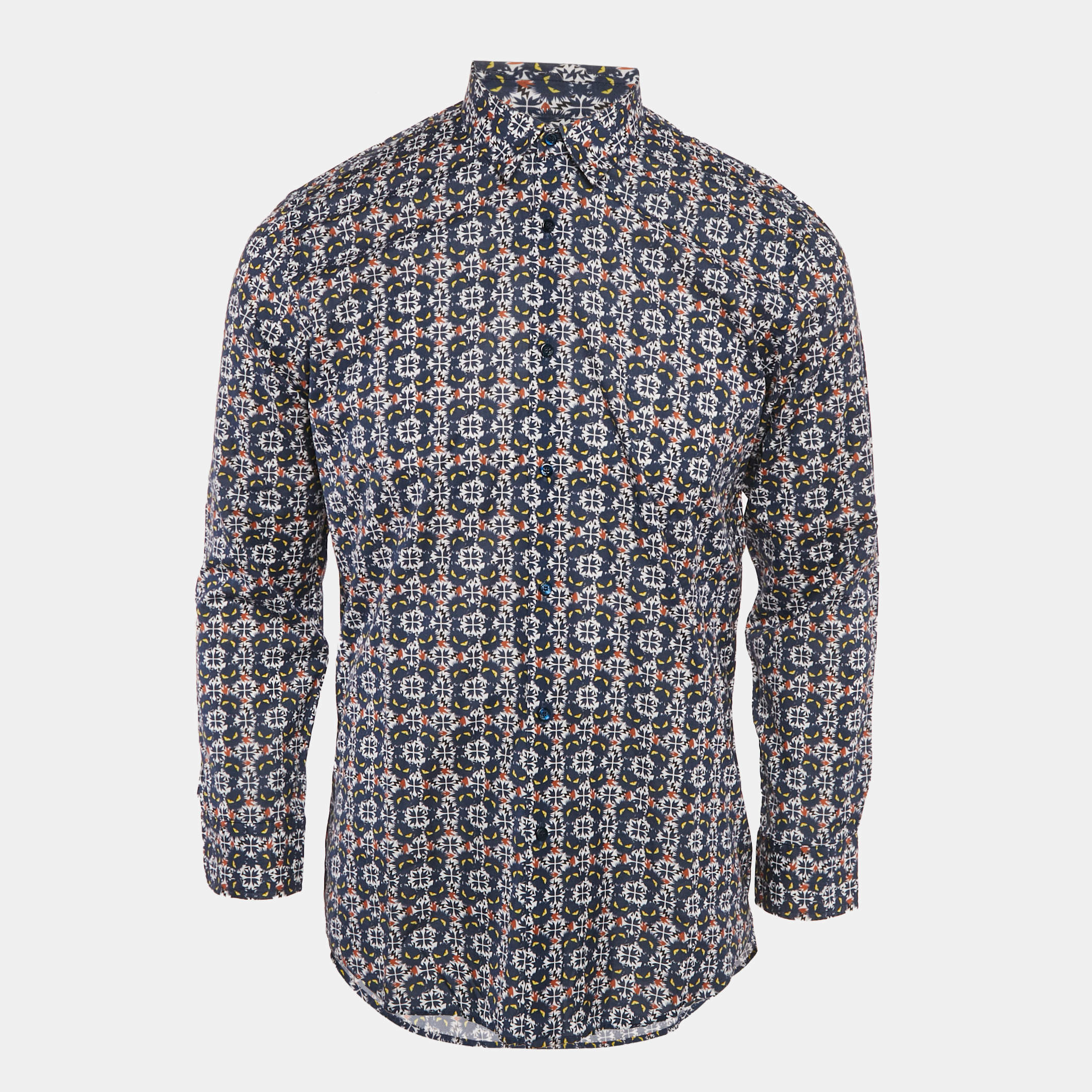 Pre Owned Fendi Blue Monster Print Cotton Long Sleeve Shirt L