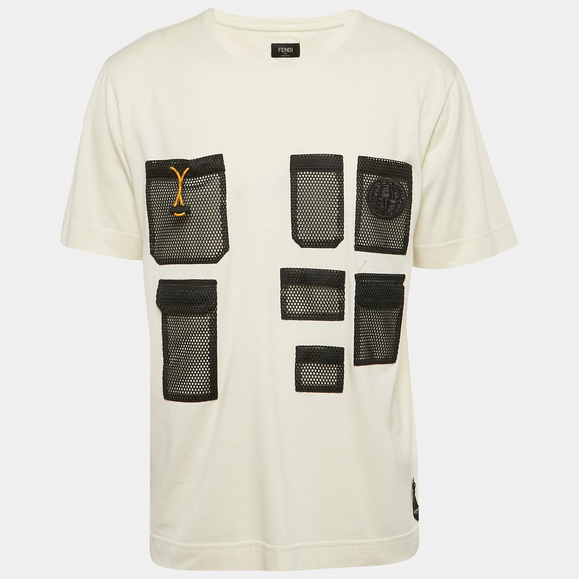 Fendi Cream Mesh Pocket Detail Jersey T-Shirt L