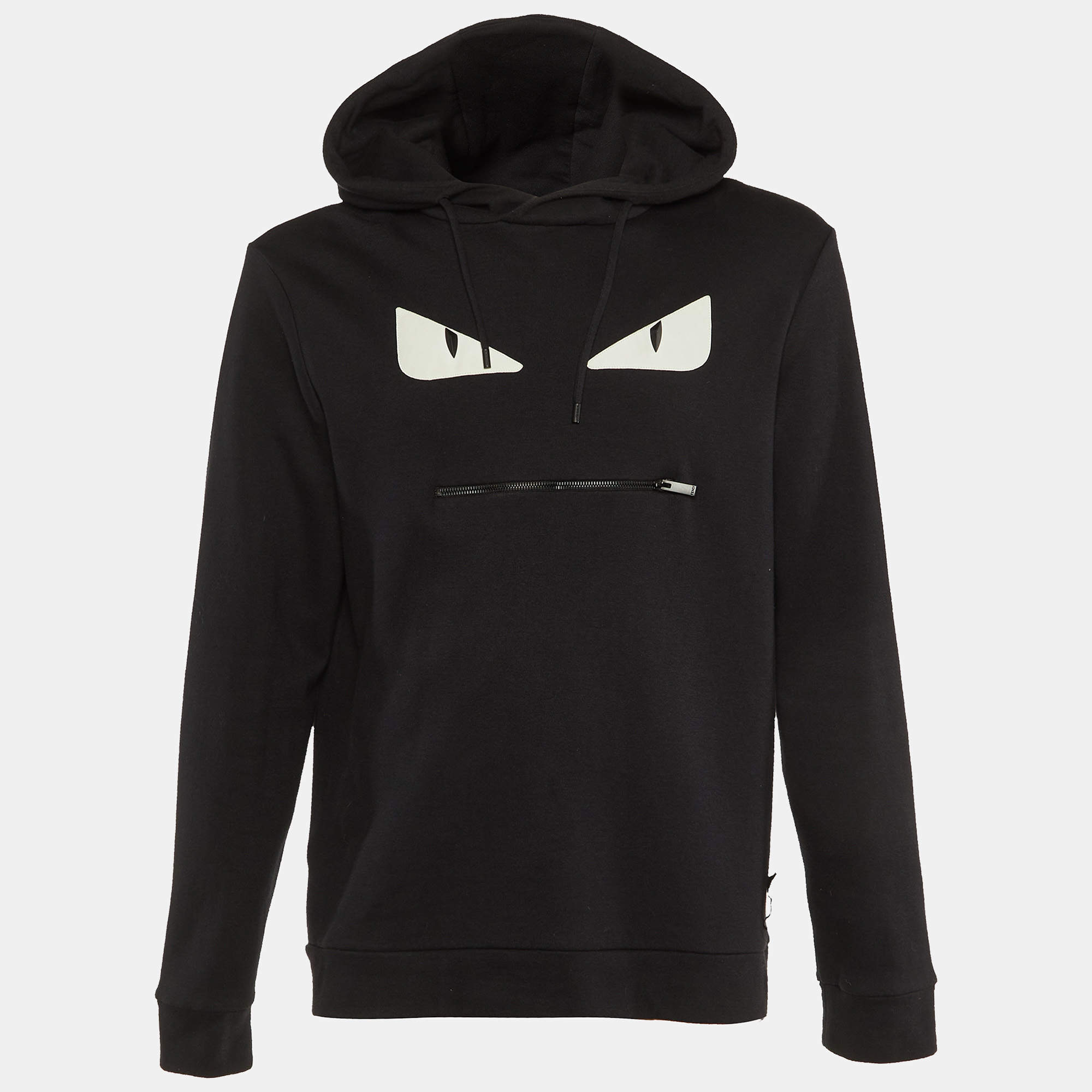 Fendi Black Monster Eyes Patch Detail Cotton Knit Hoodie L