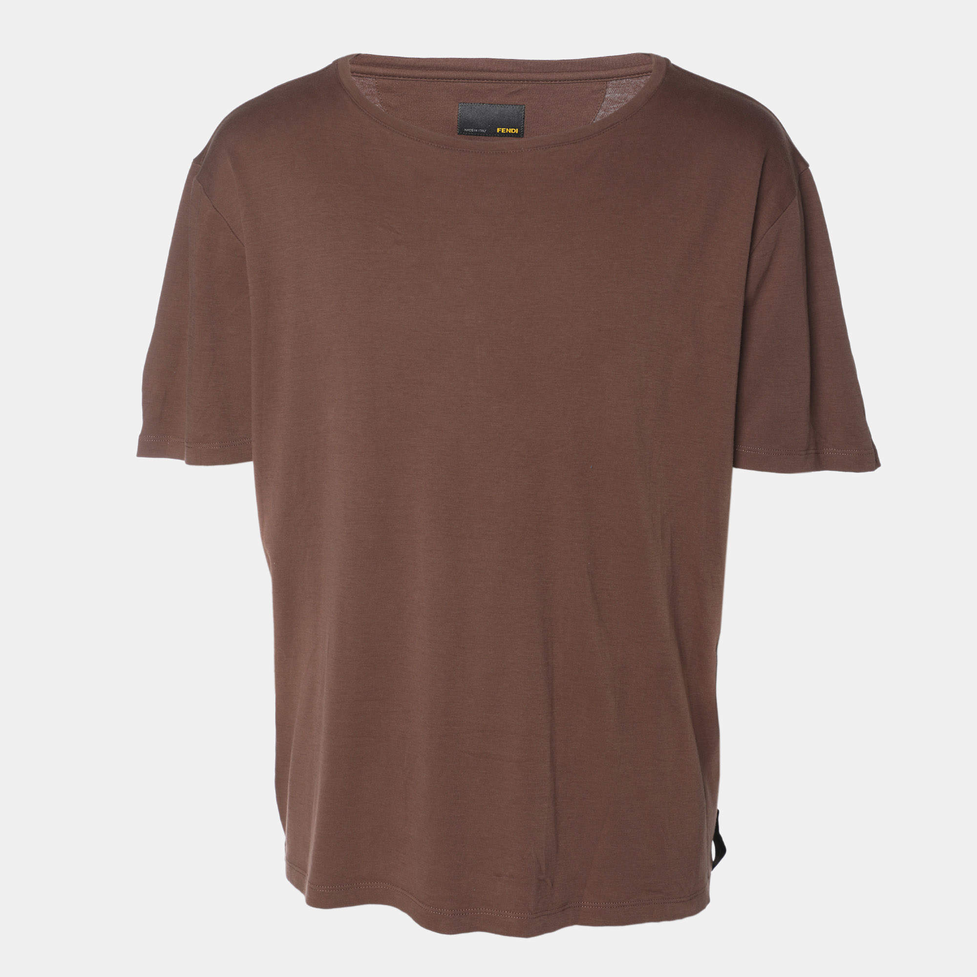 Fendi Brown Jersey Crew Neck T-Shirt L