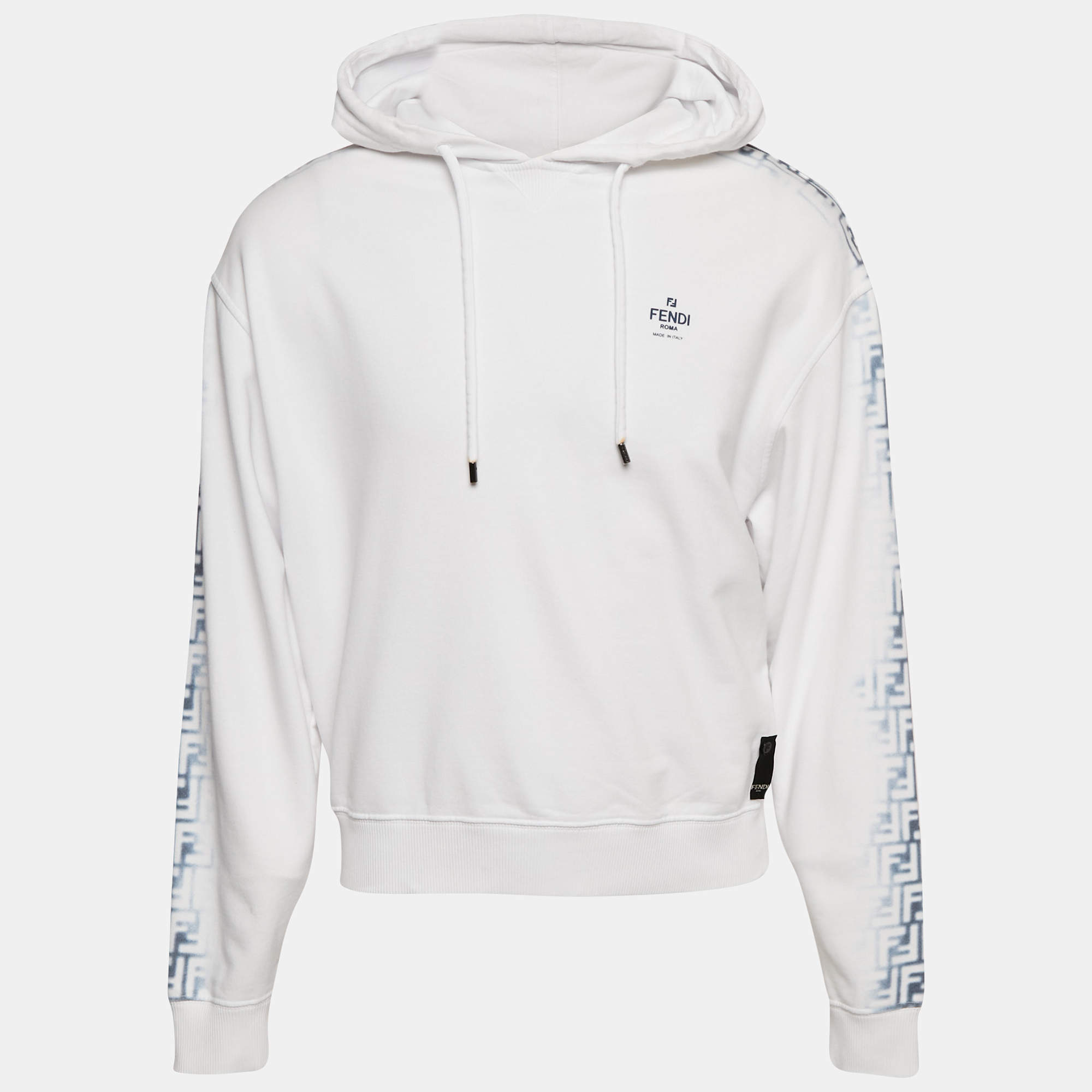 Fendi White FF Print Cotton Knit Hoodie S