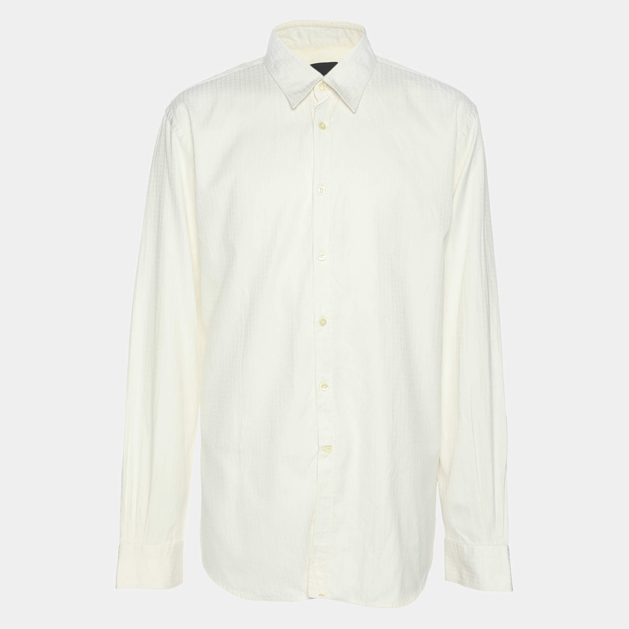 Fendi Cream FF Pattern Cotton Long Sleeve Shirt XS