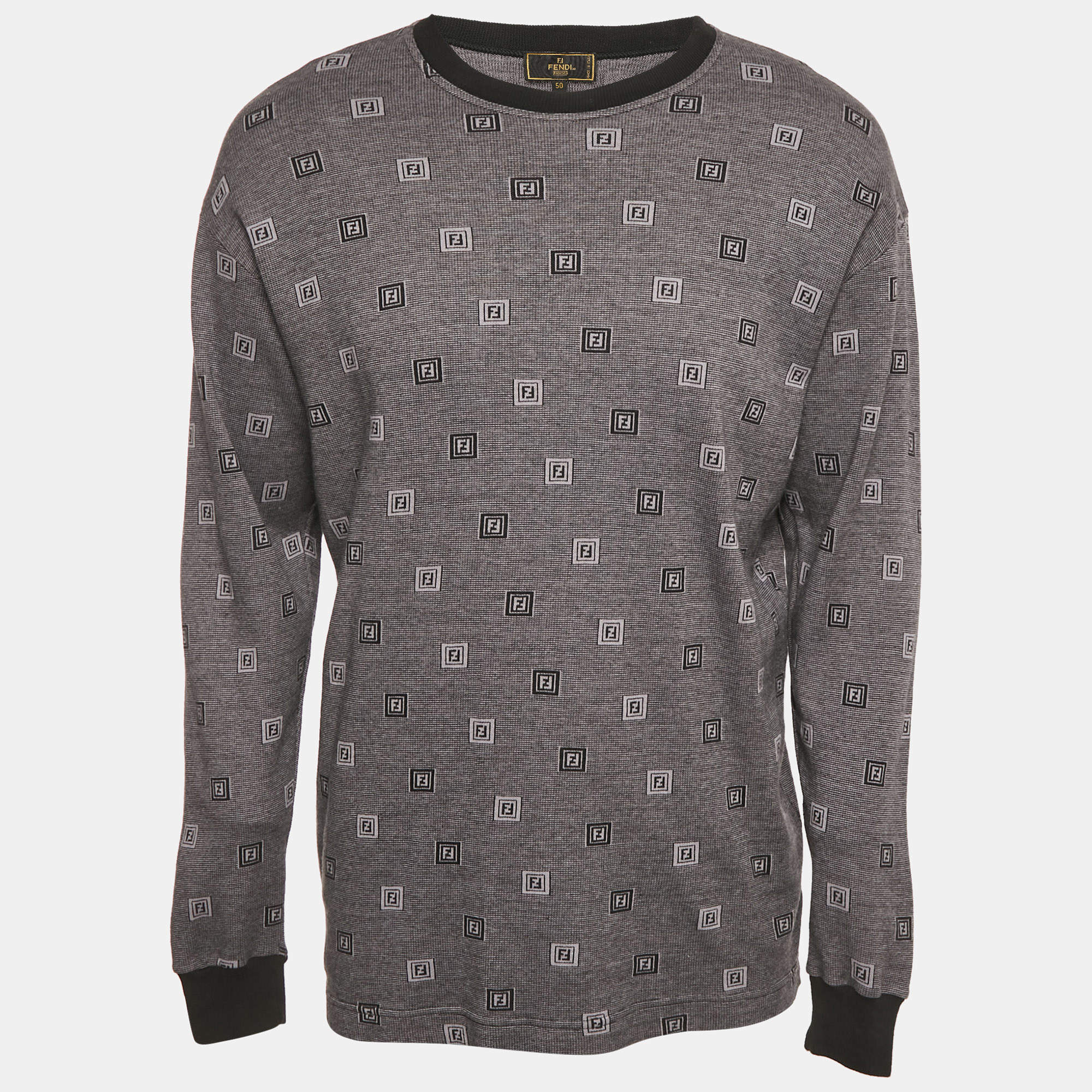 Fendi Brown FF Monogram Print Cotton Crewneck Sweatshirt M