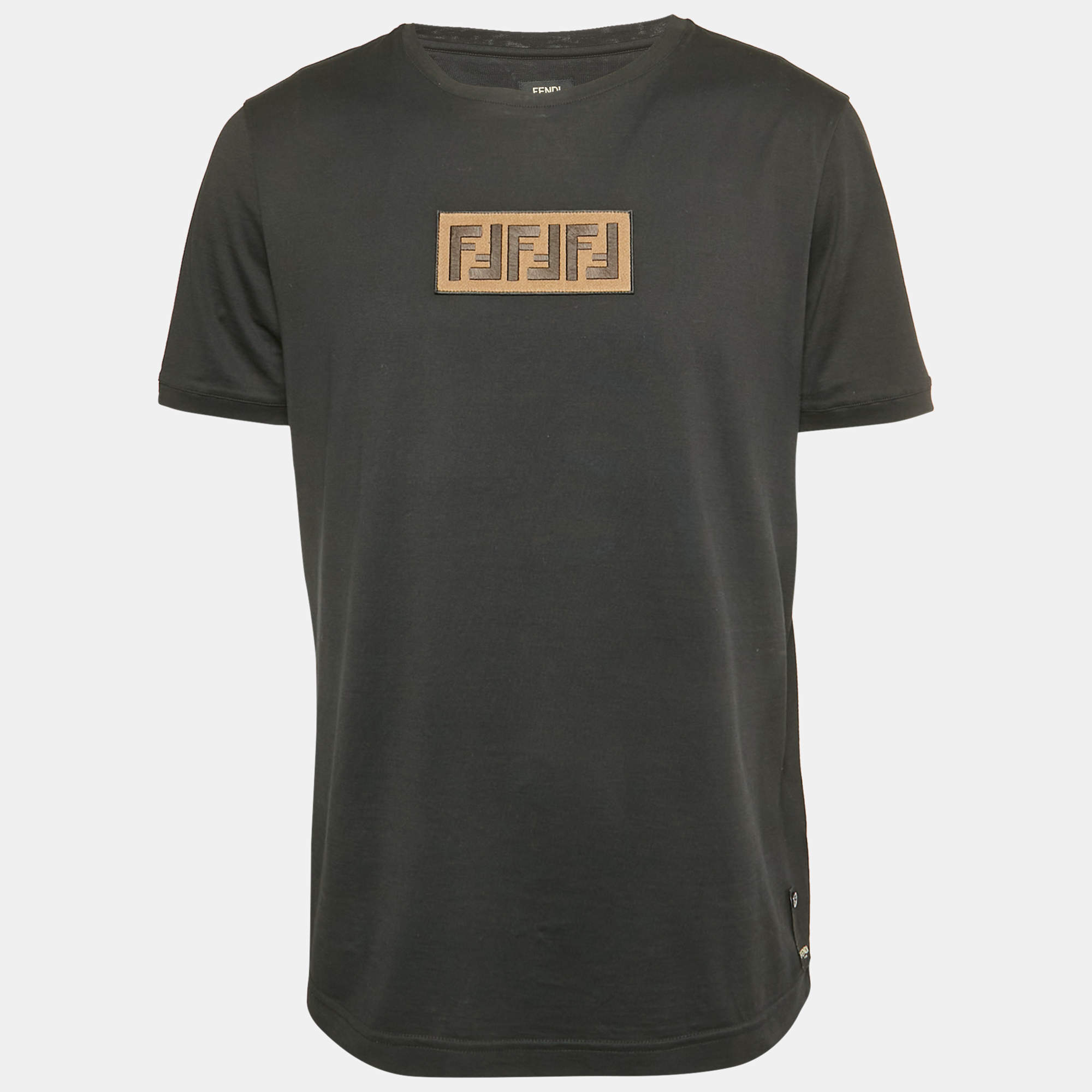 Fendi Black FF Applique Jersey T-Shirt XL