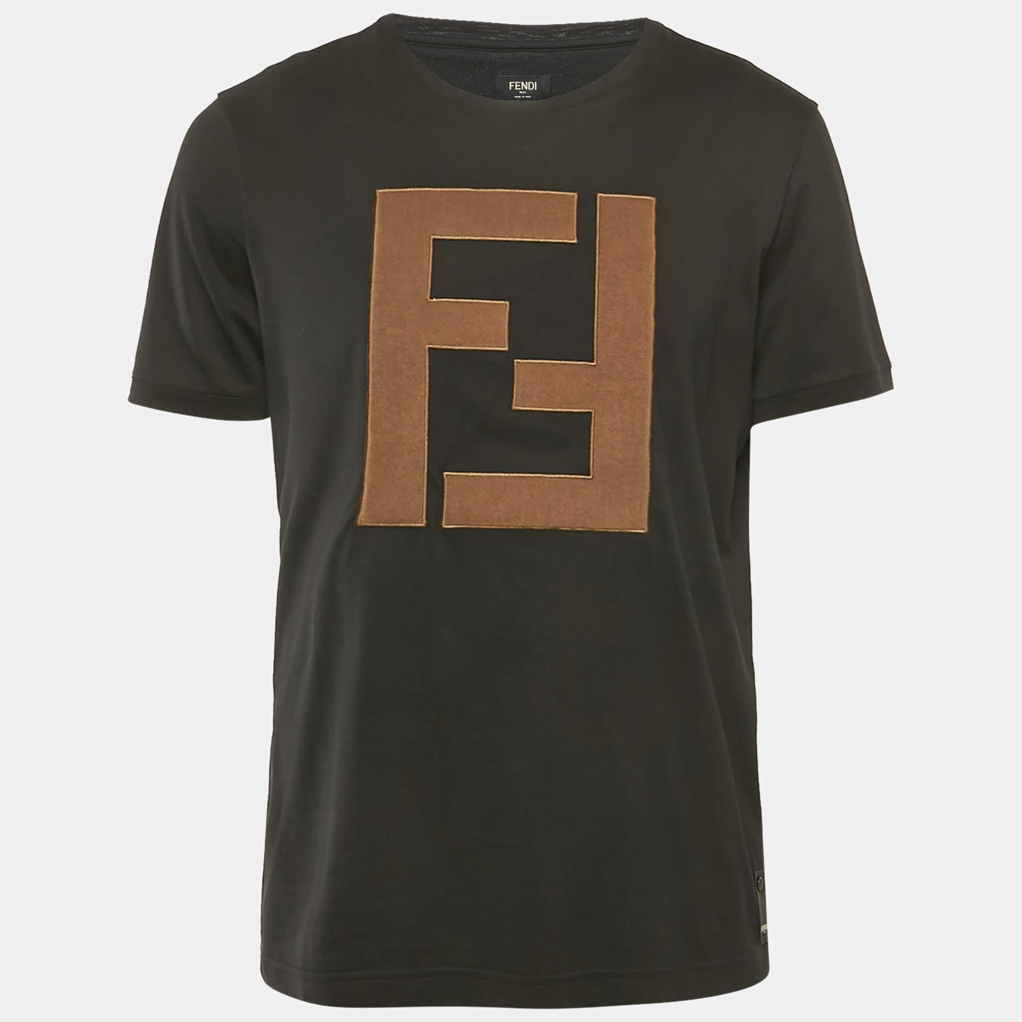 Fendi Black Zucca Applique Jersey Crewneck T-Shirt XL