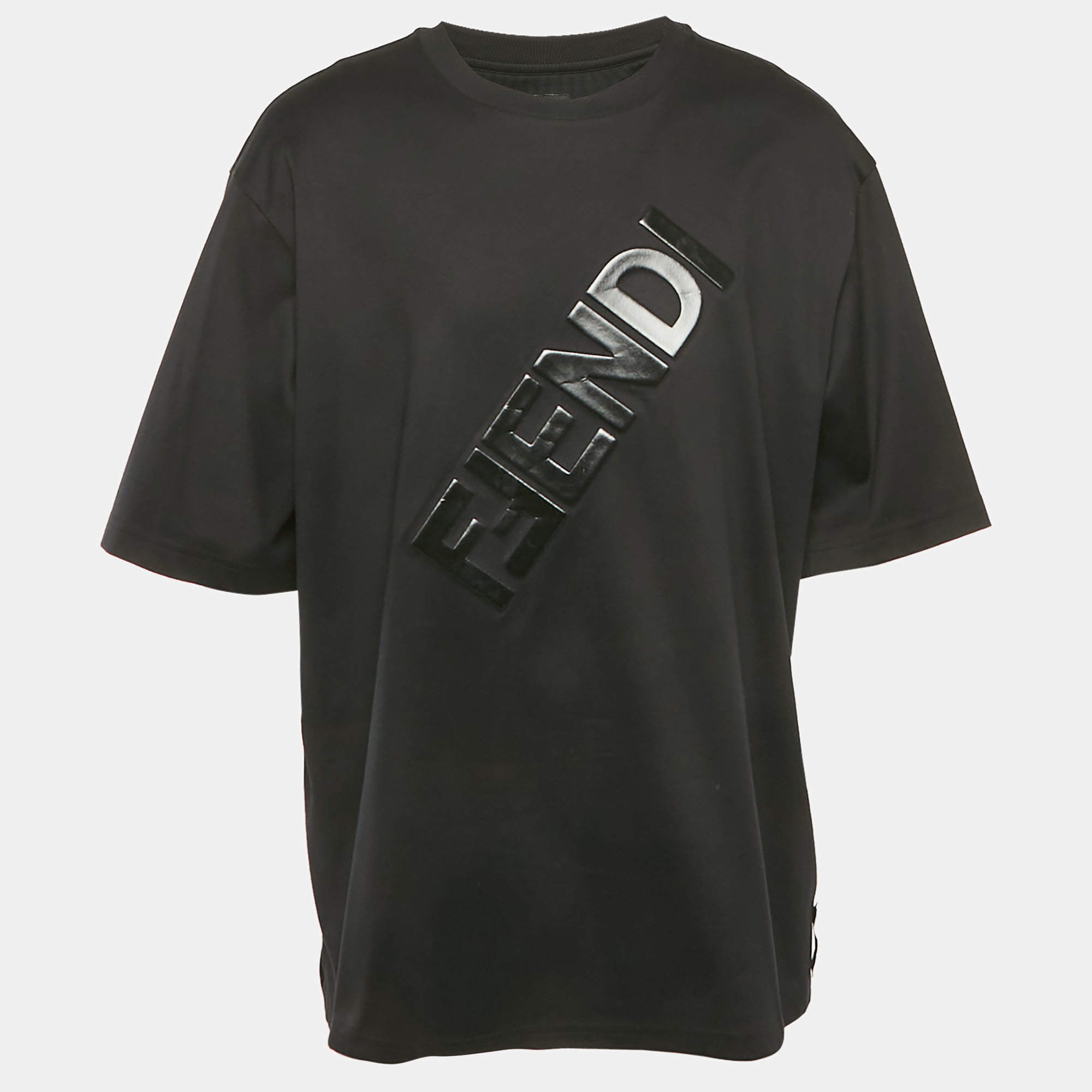 Pre Owned Fendi Black Logo Embossed Cotton Jersey T-Shirt XL