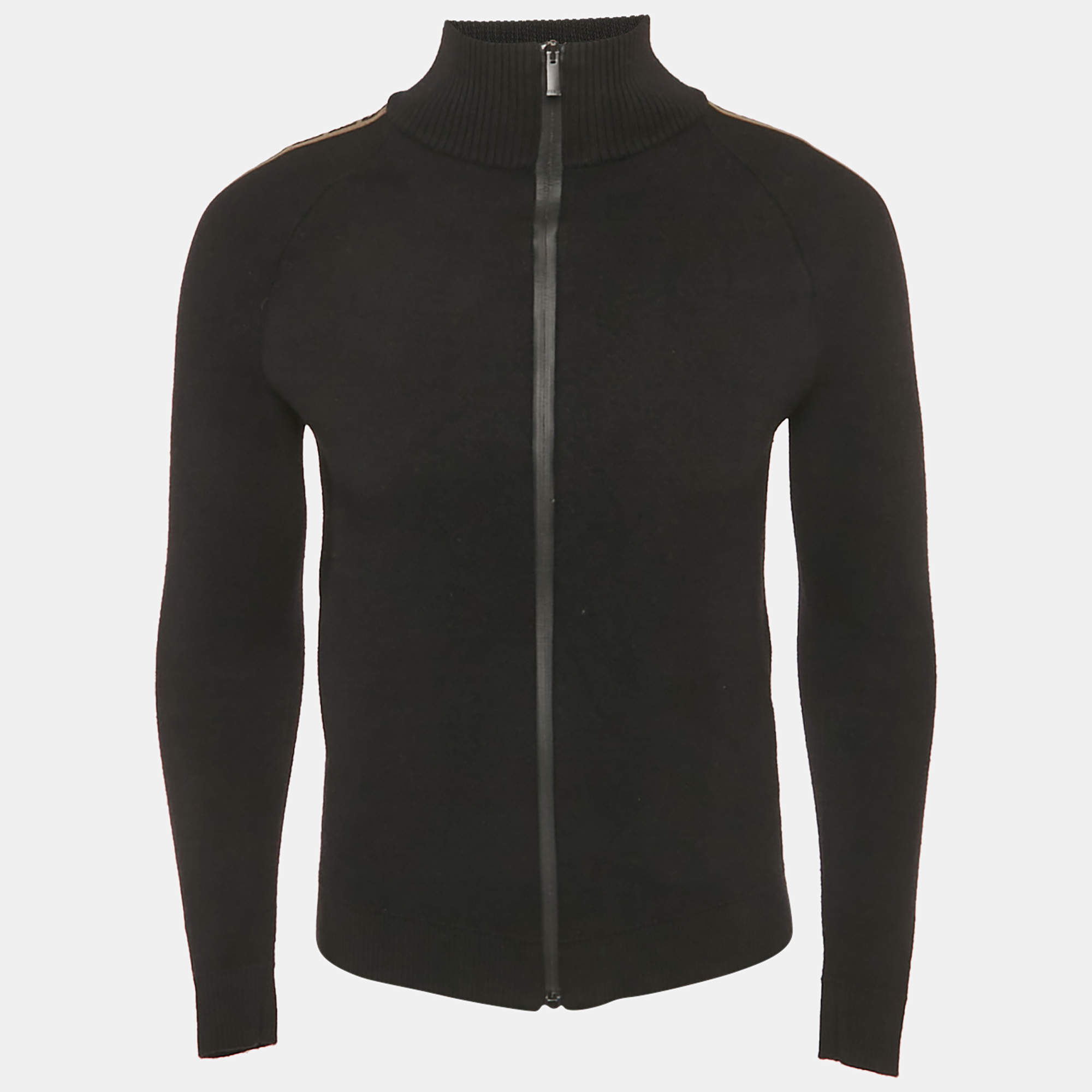 مملوكة مسبقًا Fendi Black Wool Logo Band Detail Zip -Up Sweater M